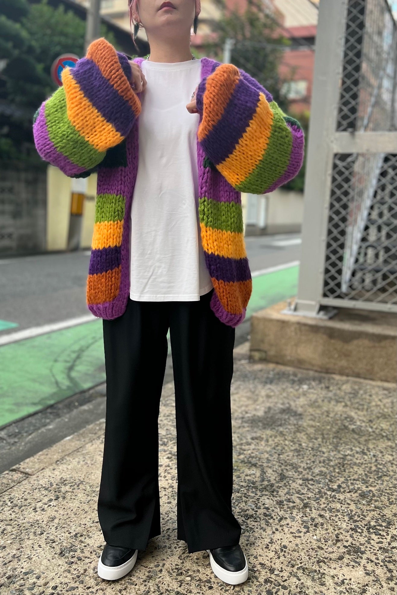 マルチボーダーニットカーディガン