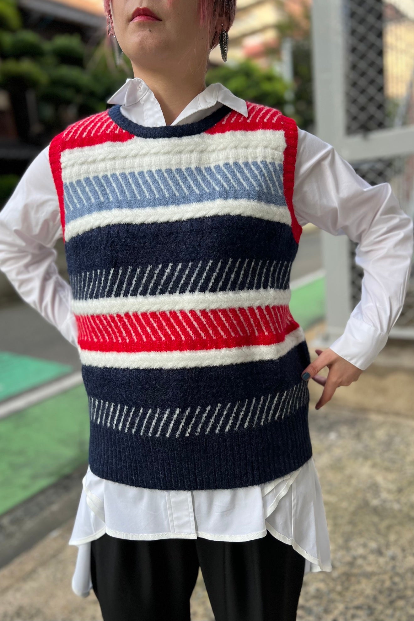 マルチボーダーニットベスト