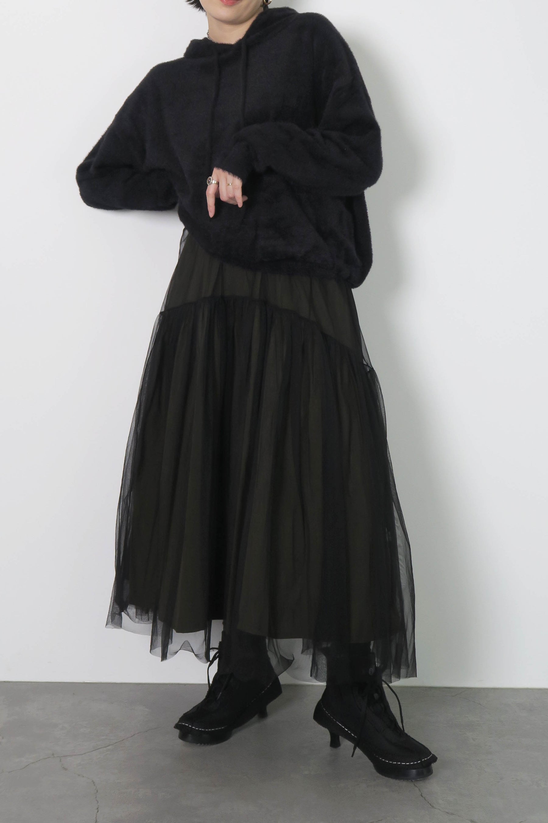 リバーシブルラウンドティアード重ねチュールスカート