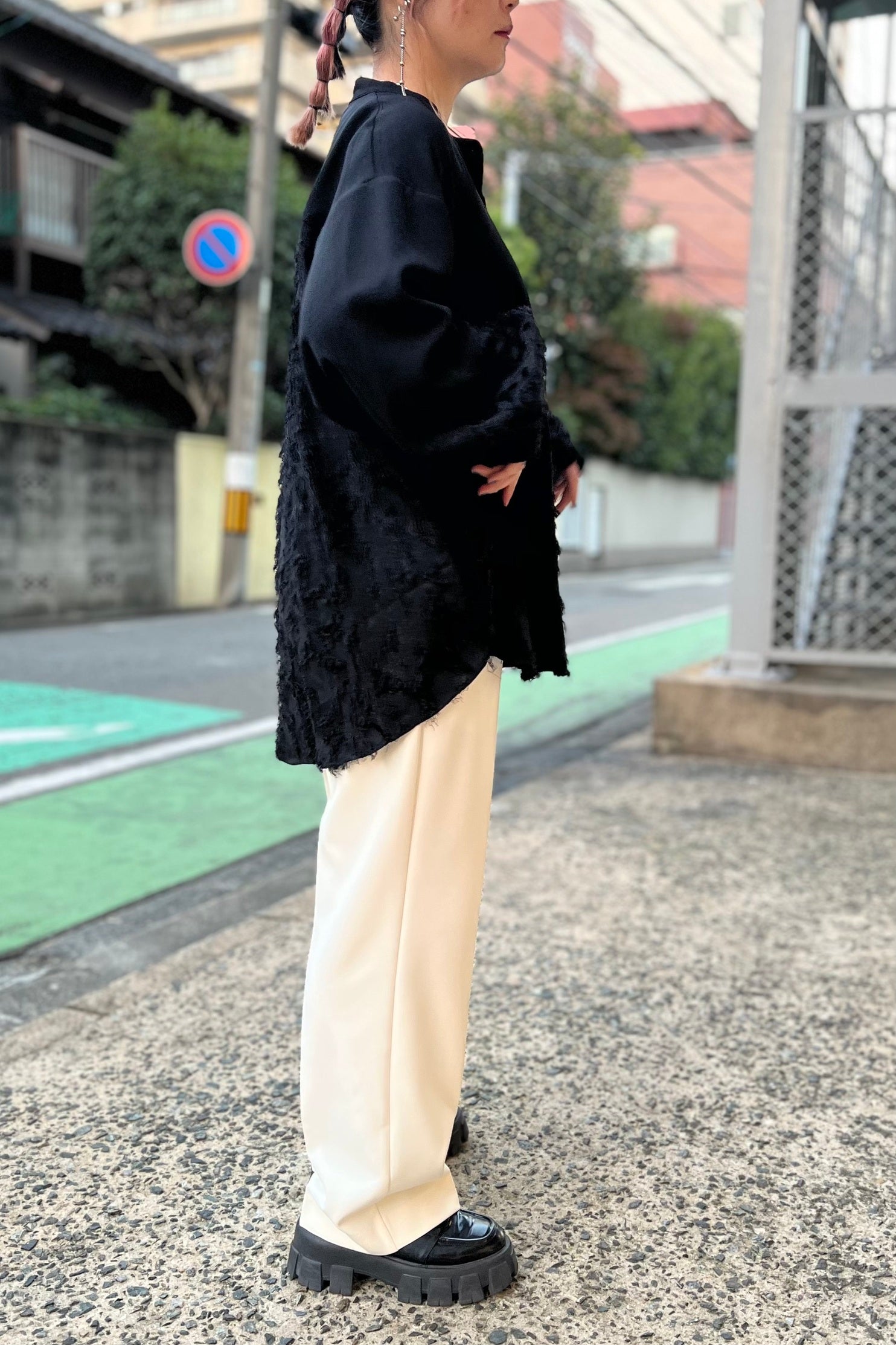 カットジャガード切替ブラウス