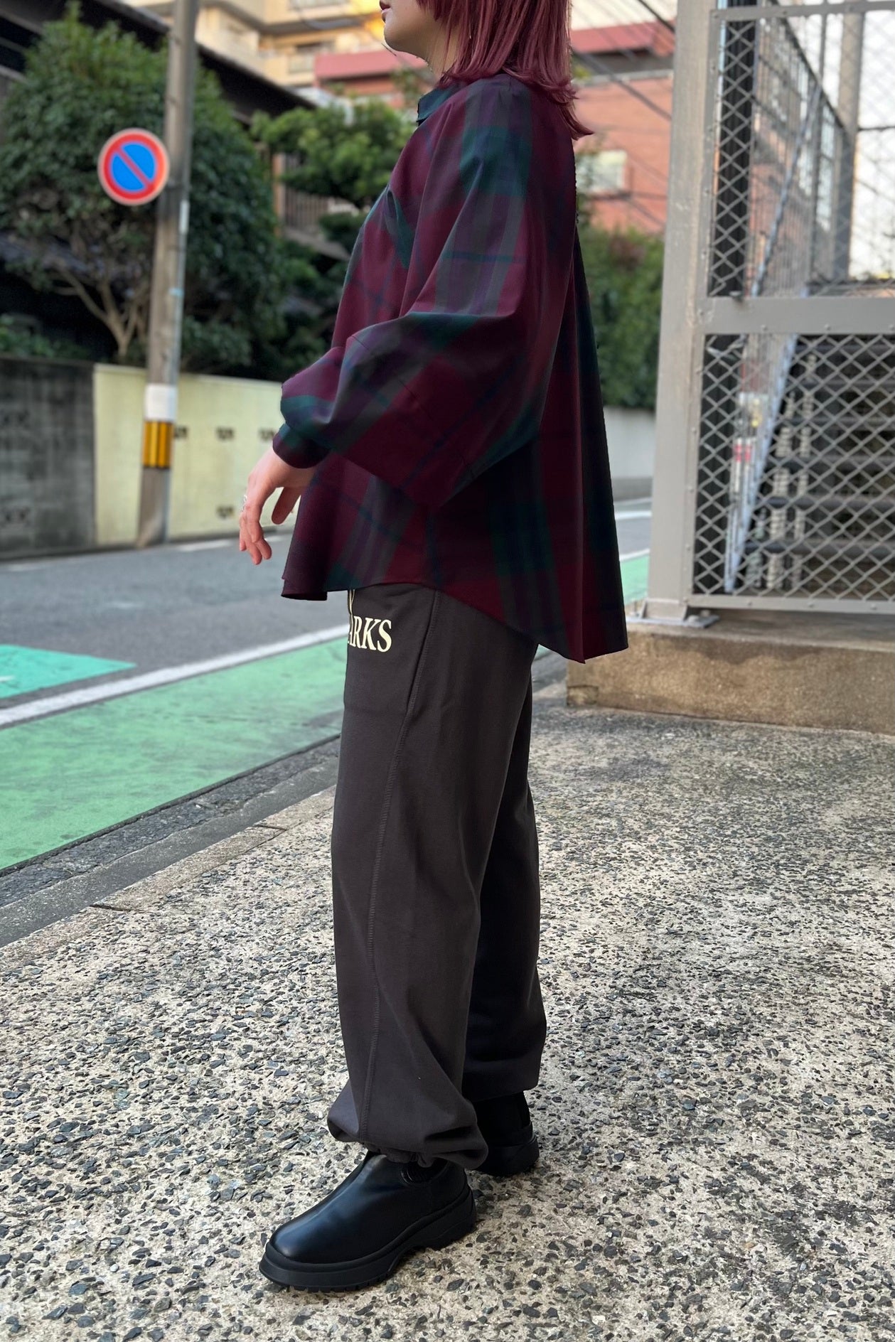 CHIGNON (シニヨン) チェック 袖 ボリューム ブラウス ボルドー ワイン レッド レディース 1435-247kk