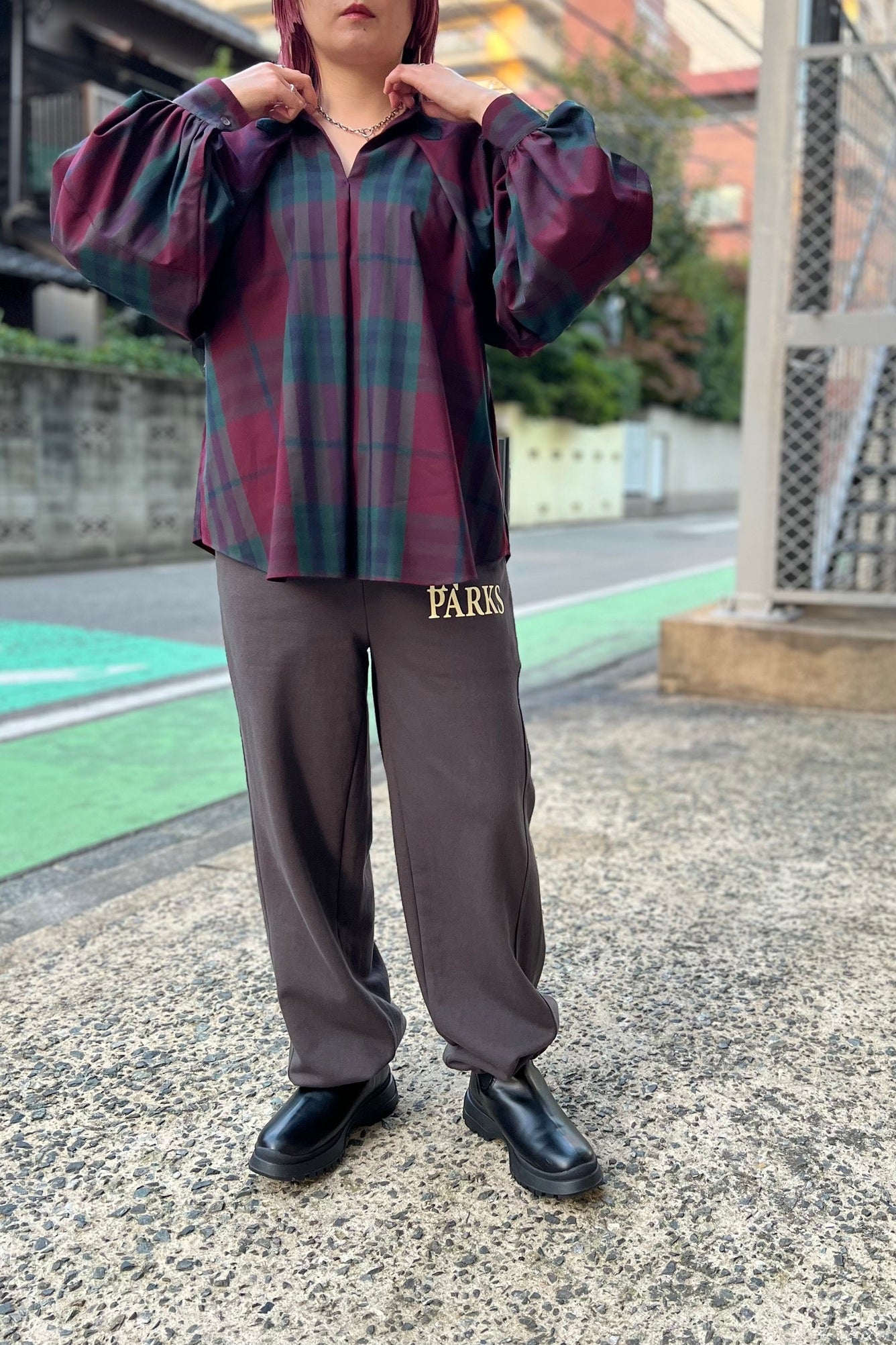 CHIGNON (シニヨン) チェック 袖 ボリューム ブラウス ボルドー ワイン レッド レディース 1435-247kk