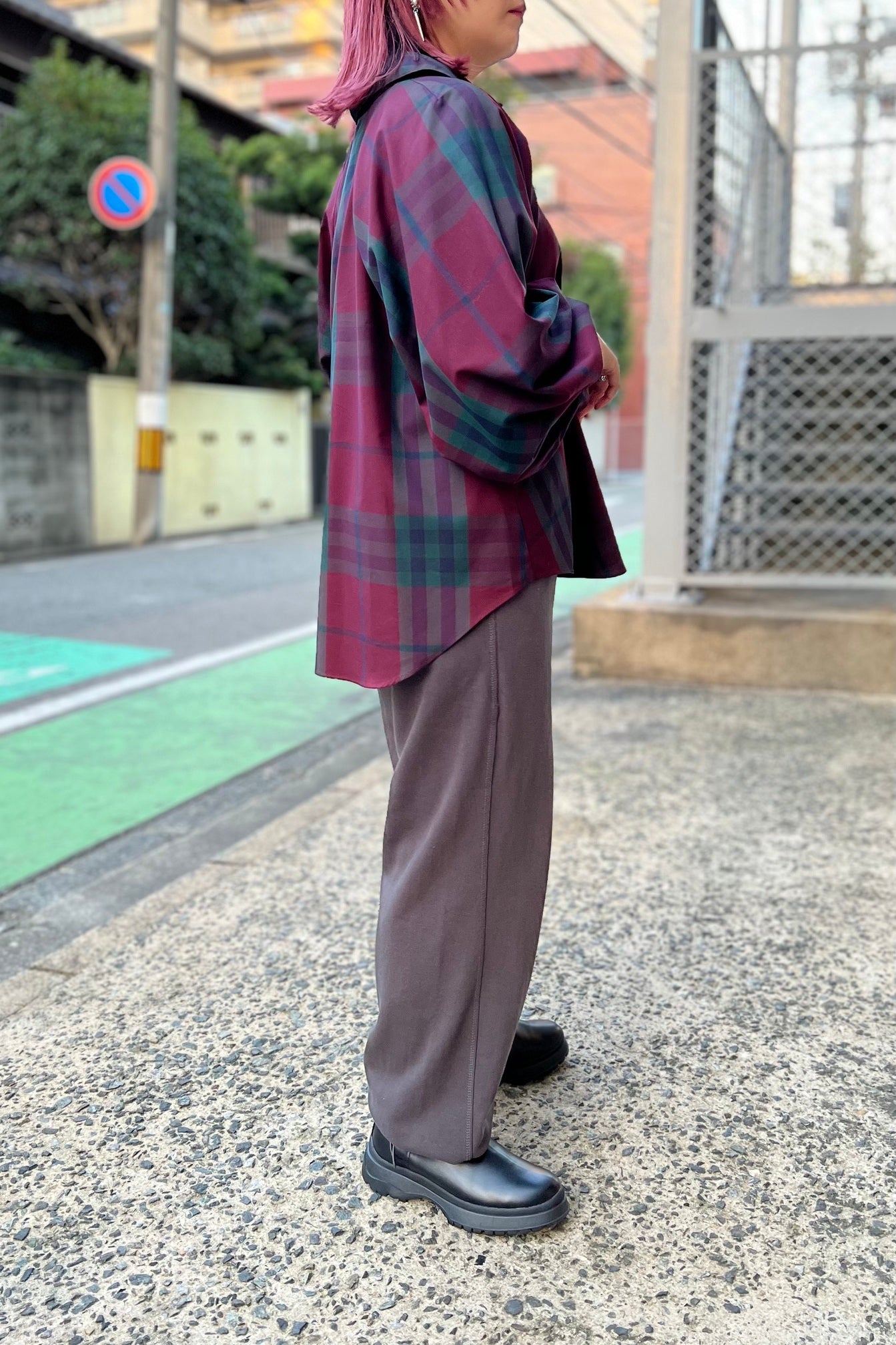 CHIGNON (シニヨン) チェック 袖 ボリューム ブラウス ボルドー ワイン レッド レディース 1435-247kk