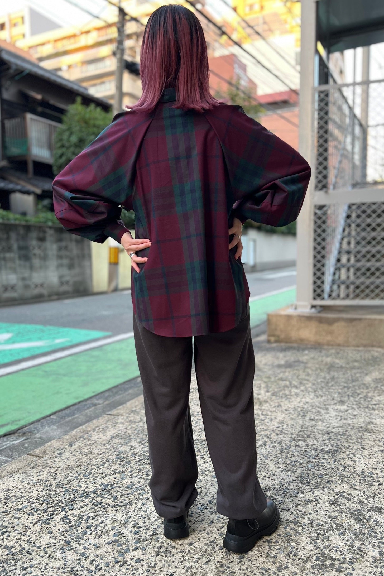 CHIGNON (シニヨン) チェック 袖 ボリューム ブラウス ボルドー ワイン レッド レディース 1435-247kk
