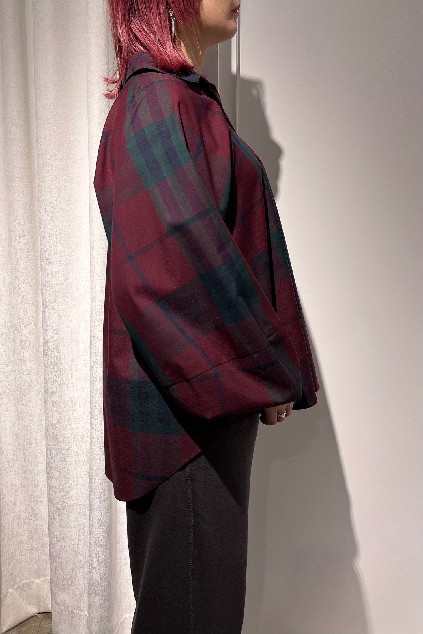 CHIGNON (シニヨン) チェック 袖 ボリューム ブラウス ボルドー ワイン レッド レディース 1435-247kk