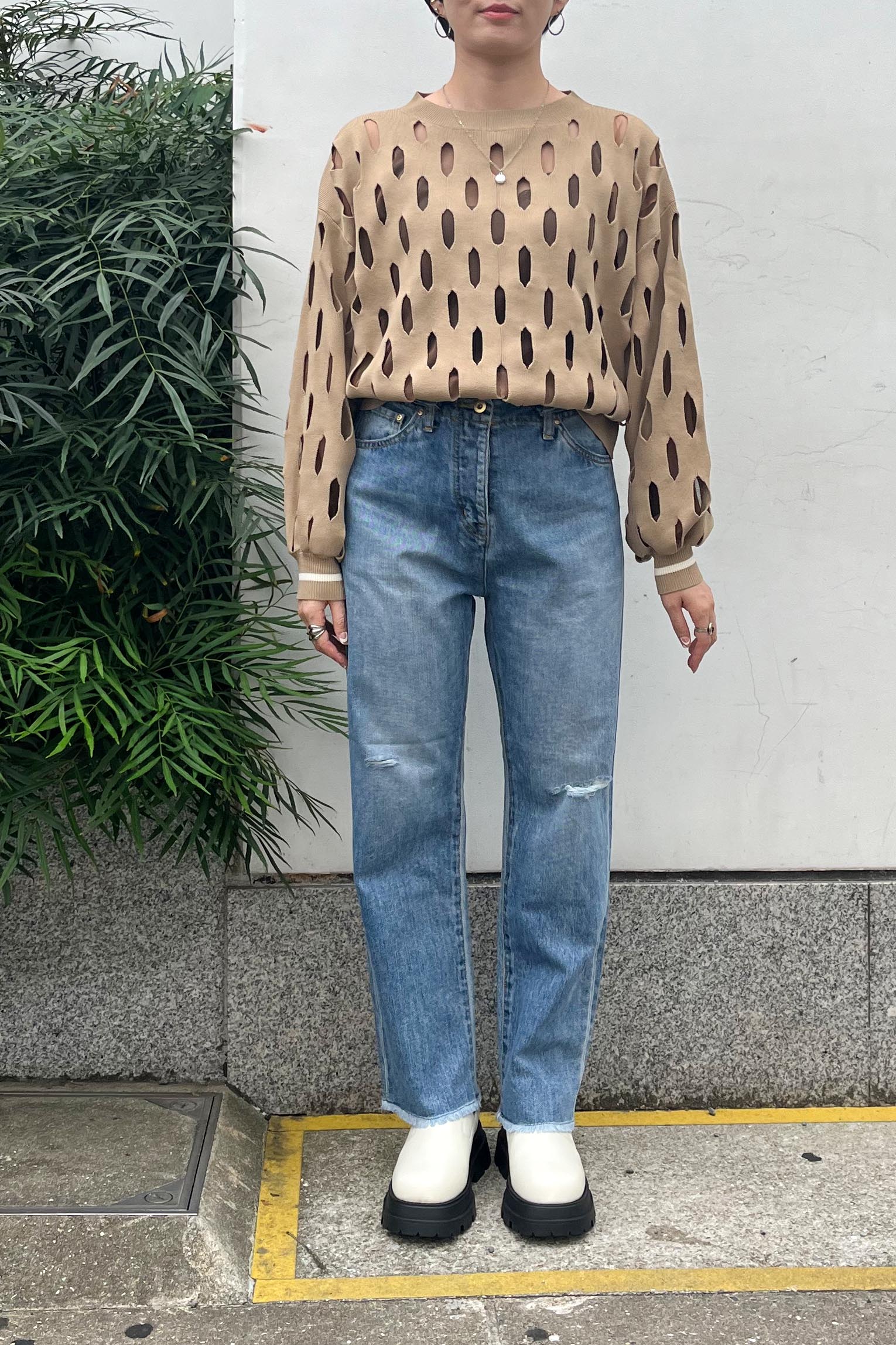 袖リブラインスラッシュニット
