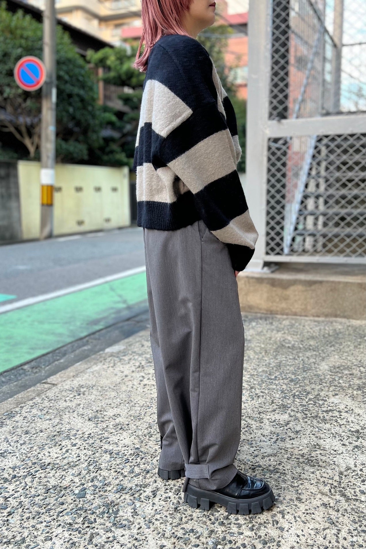 レディース モード ワイドパンツ パラシュートパンツ グレー