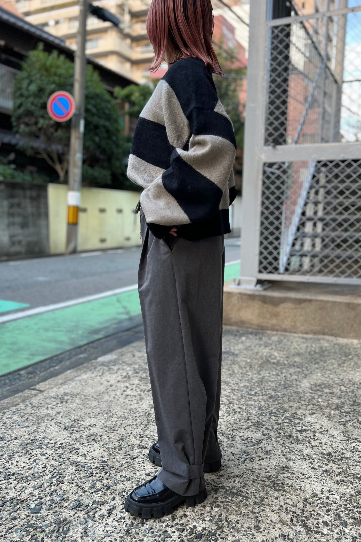レディース モード ワイドパンツ パラシュートパンツ グレー