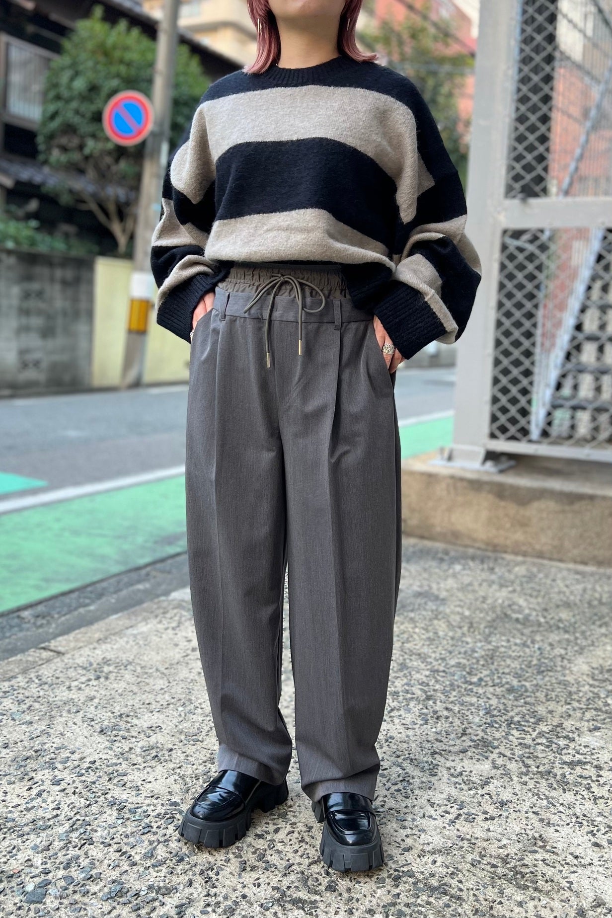 レディース モード ワイドパンツ パラシュートパンツ グレー