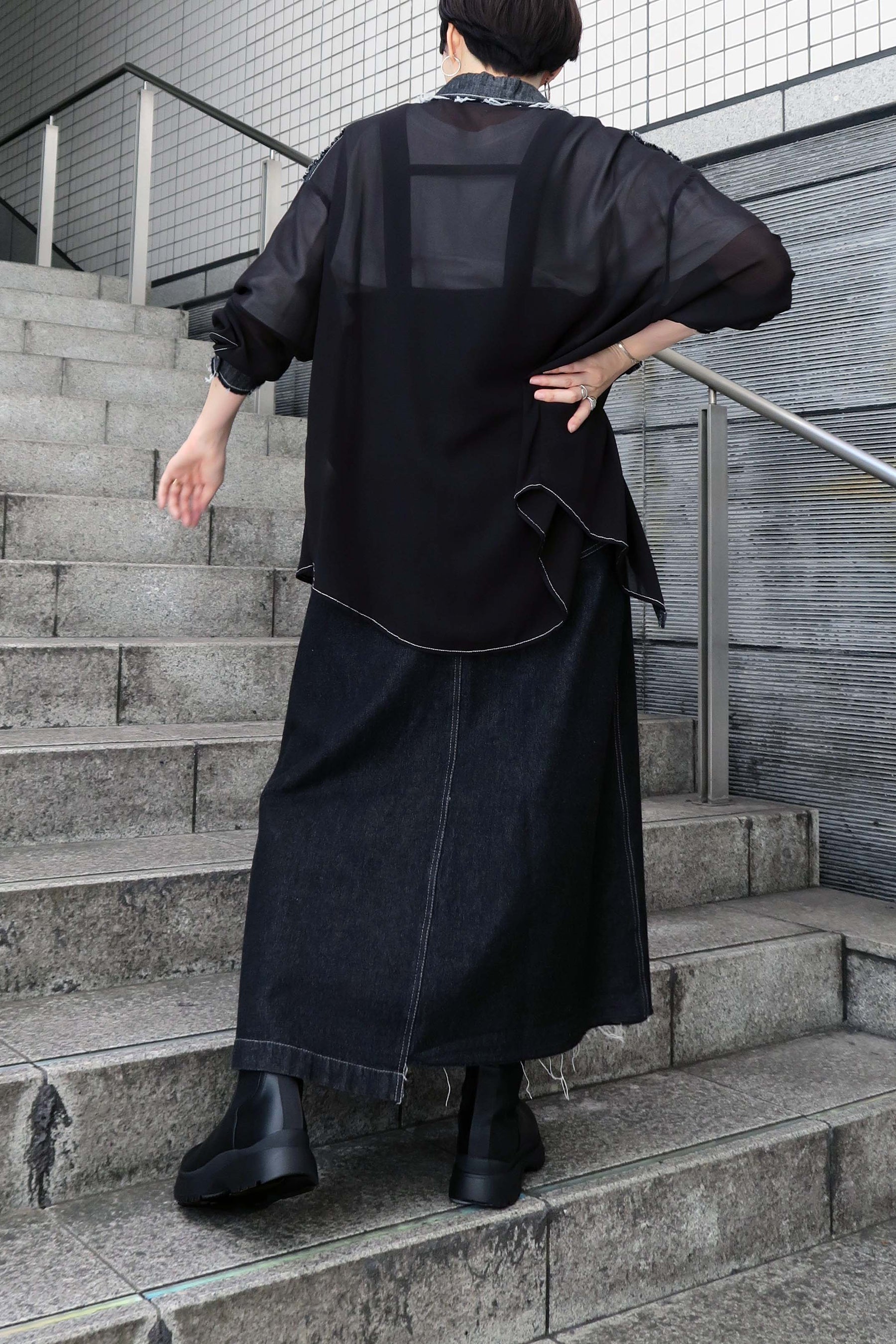 ダメージ デニム シアー シャツ