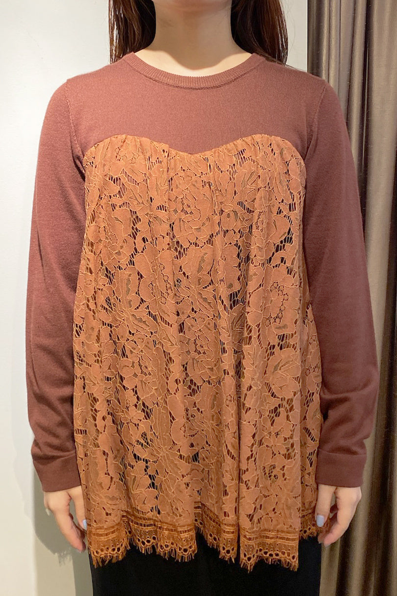 Torrazzo Donna (トラッツォ ドンナ) レース切替ニット 6235-592 ブラウン