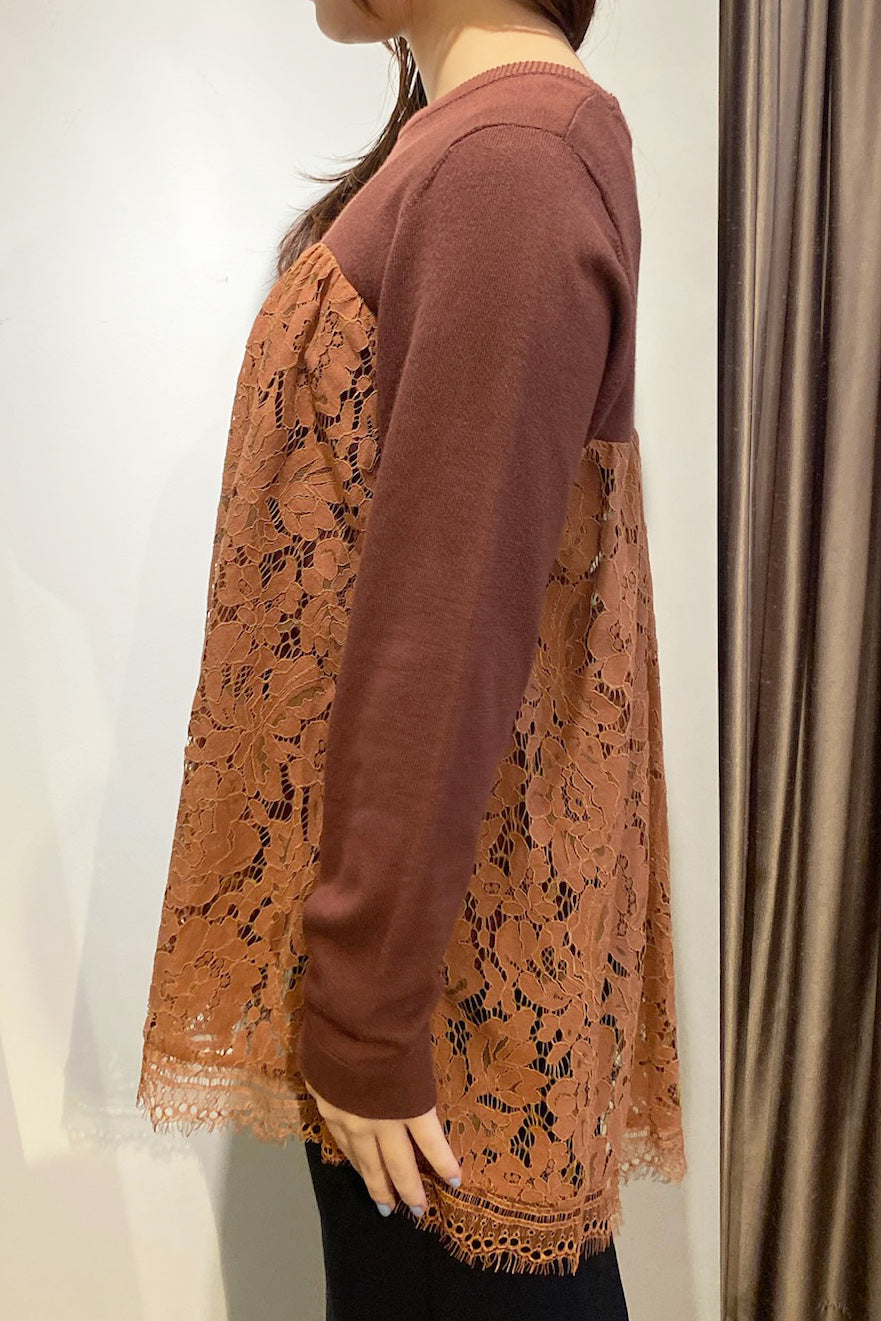 Torrazzo Donna (トラッツォ ドンナ) レース切替ニット 6235-592 ブラウン