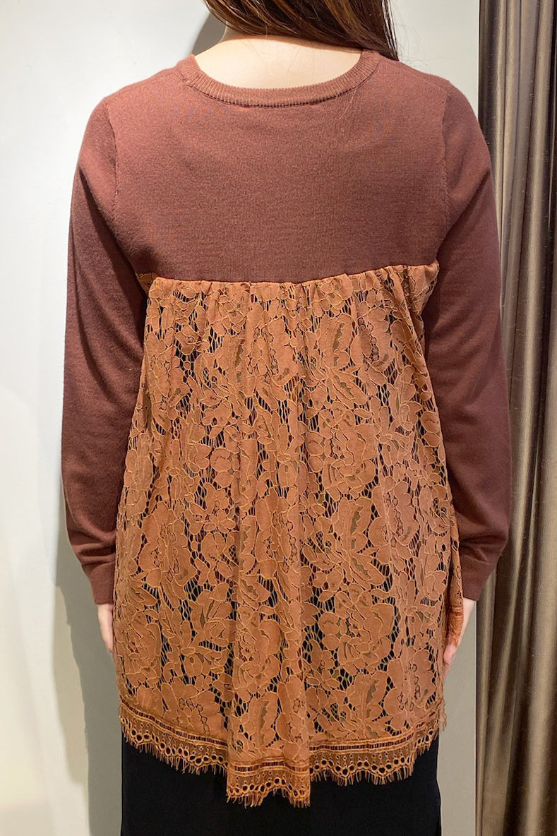 Torrazzo Donna (トラッツォ ドンナ) レース切替ニット 6235-592 ブラウン