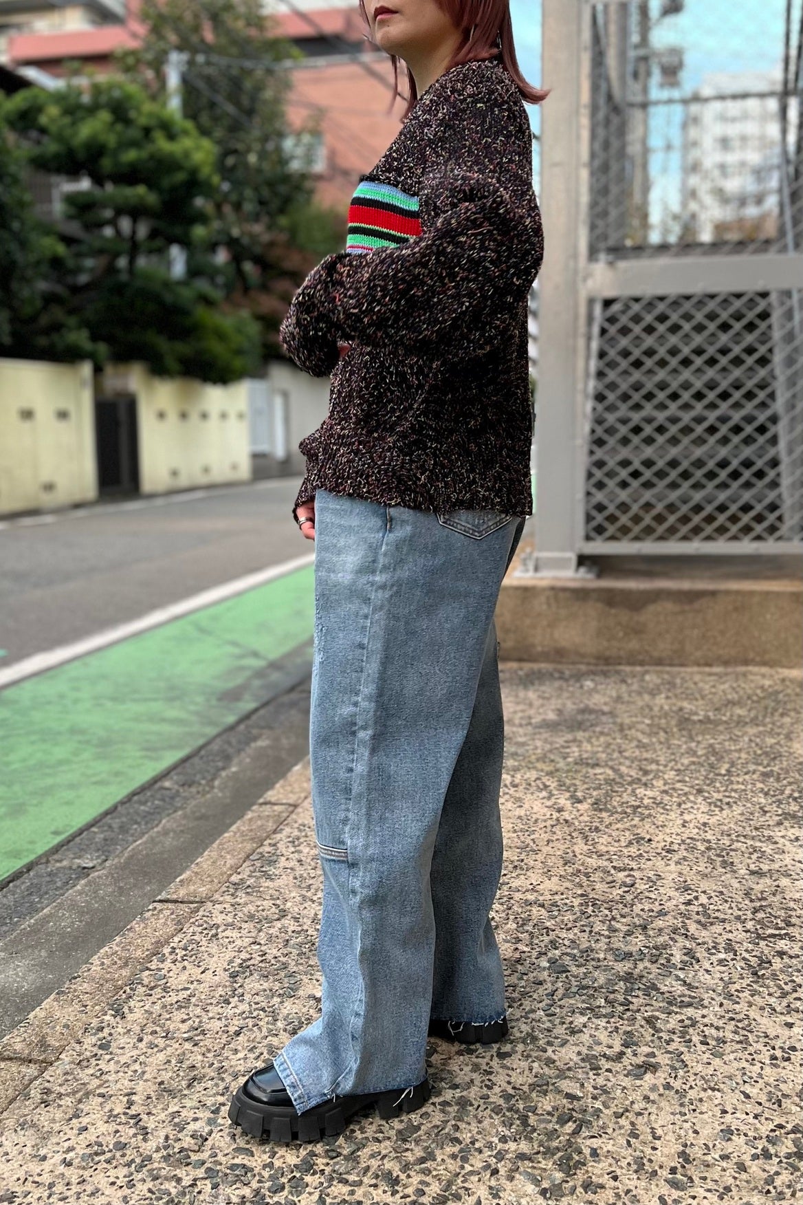 ミックスカラーラインニットトップス