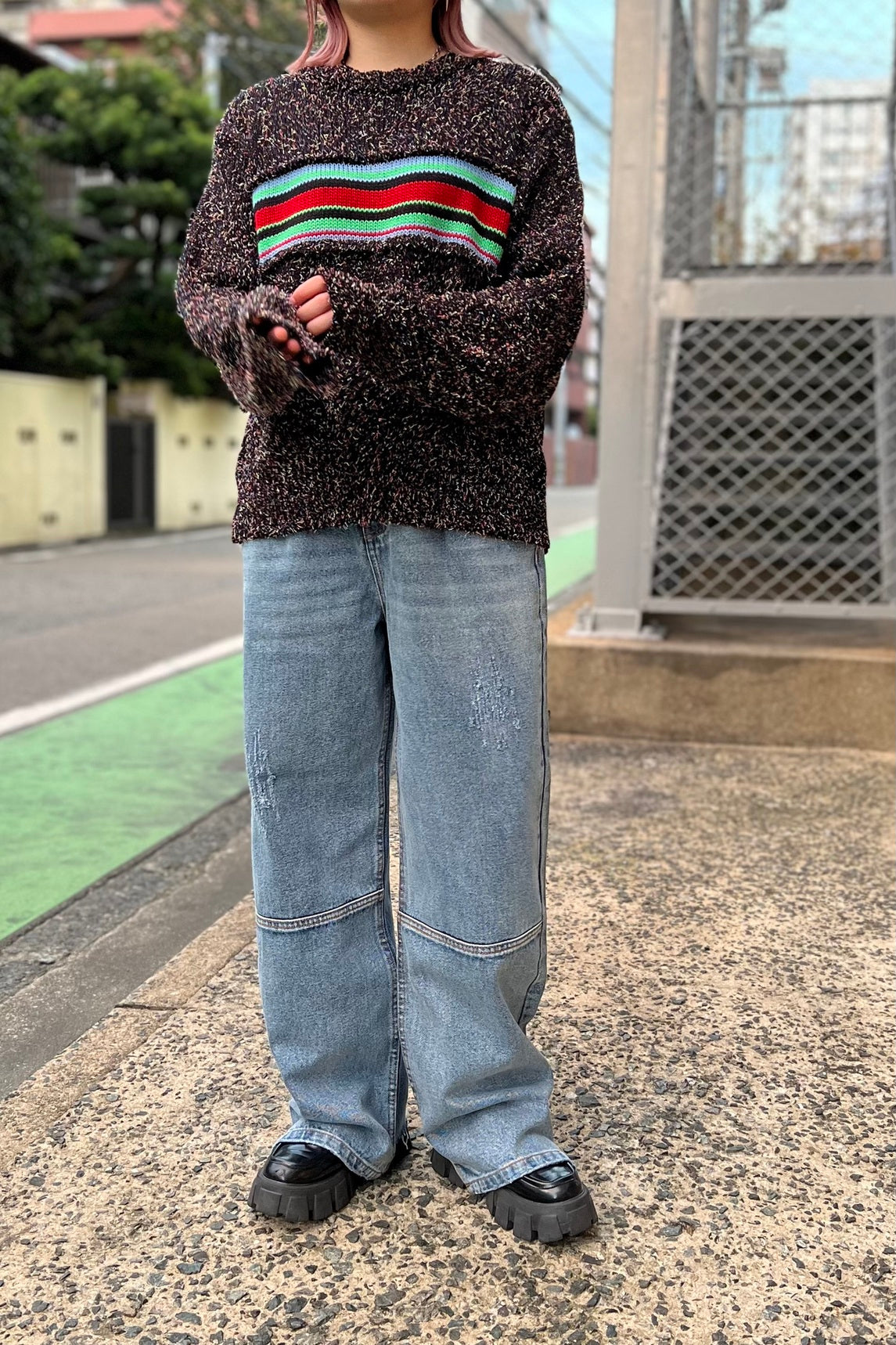 ミックスカラーラインニットトップス