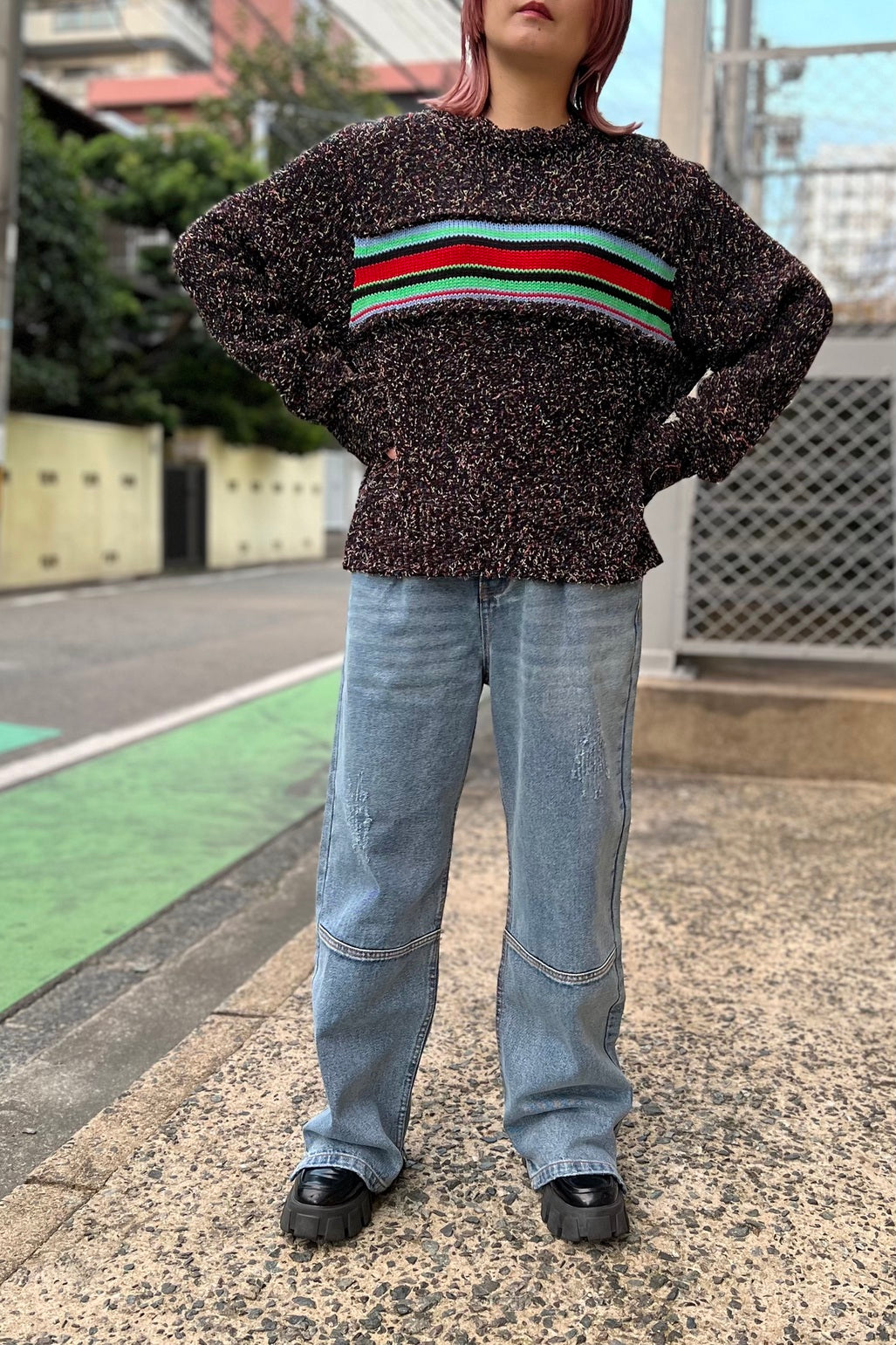 ミックスカラーラインニットトップス