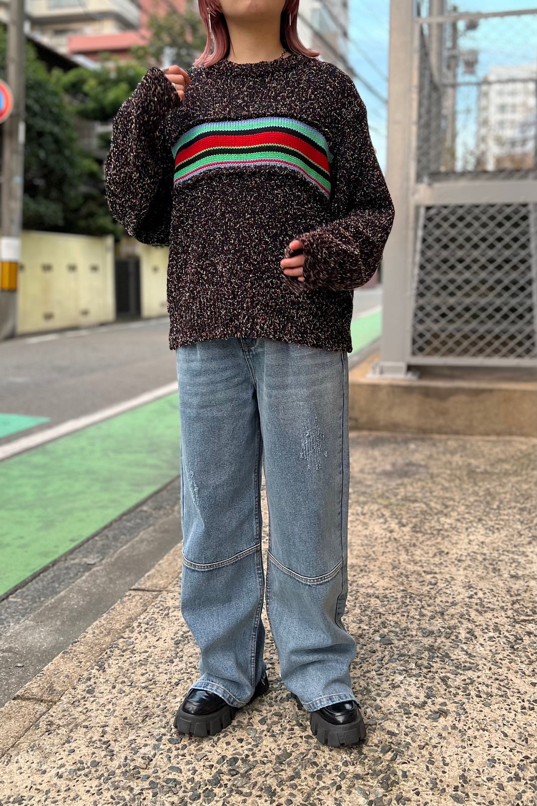 ミックスカラーラインニットトップス