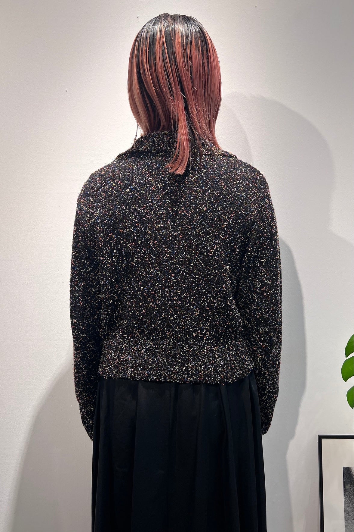 ミックス ニットカーデ レディース ブラック グリーン