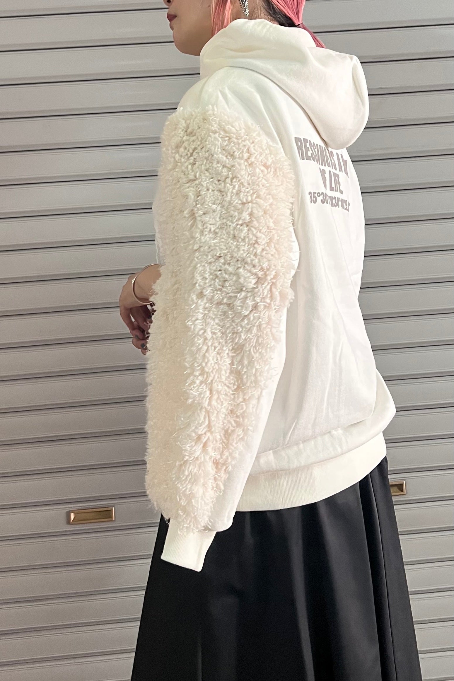 袖 ファー ロゴ パーカー スウェット レディース