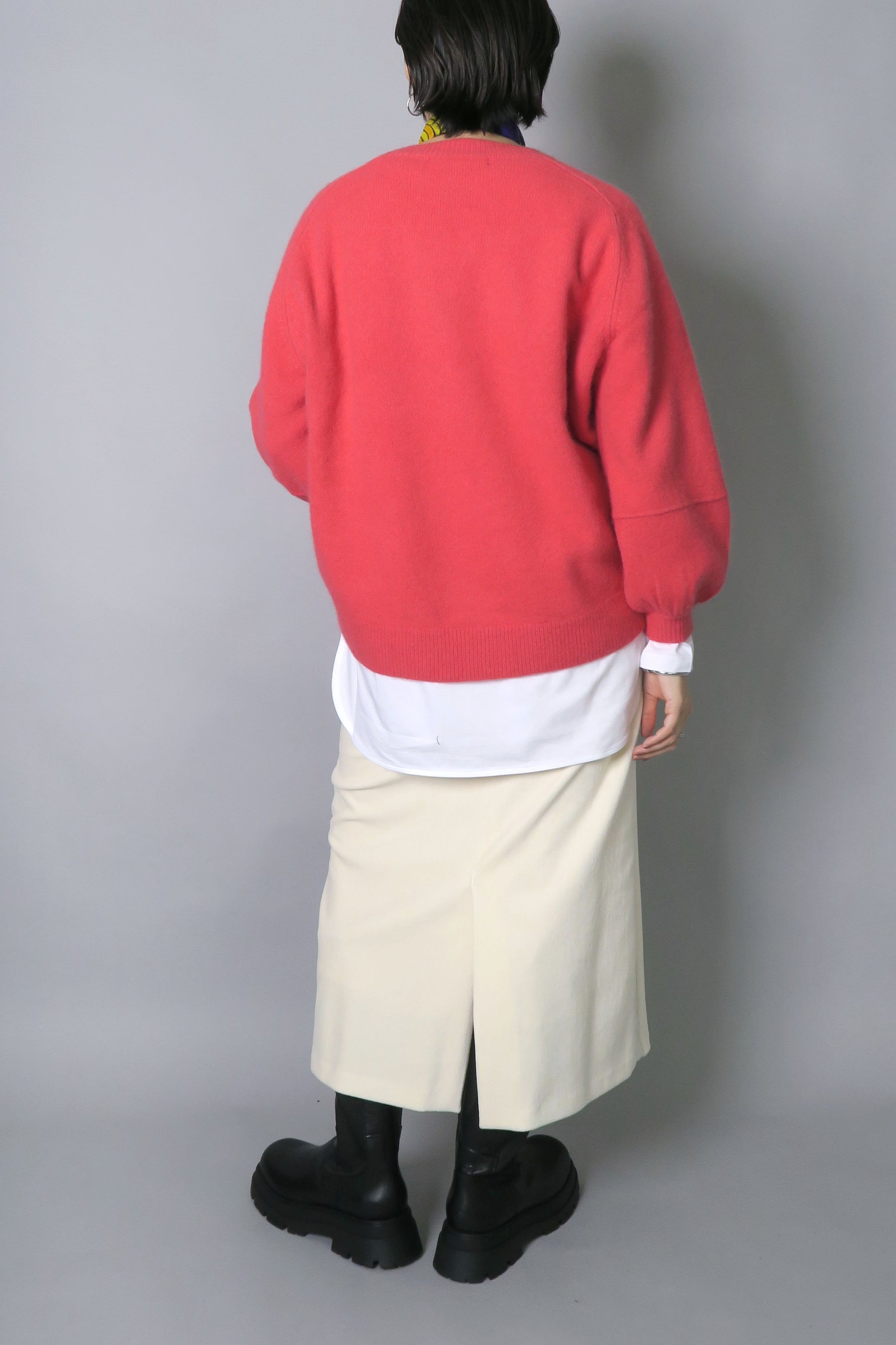 huitieme nid(ユイッティームニ)523409 Fox混ランタンスリーブニット フォックス イエロー ピンク アイボリー