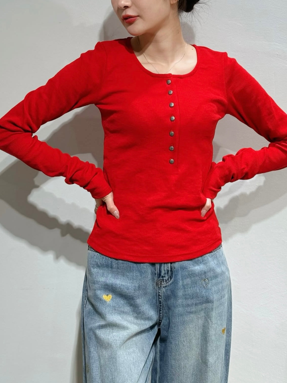 PaulineBleu (ポリーヌブロー）ヘンリーネックリブプルオーバー 17484