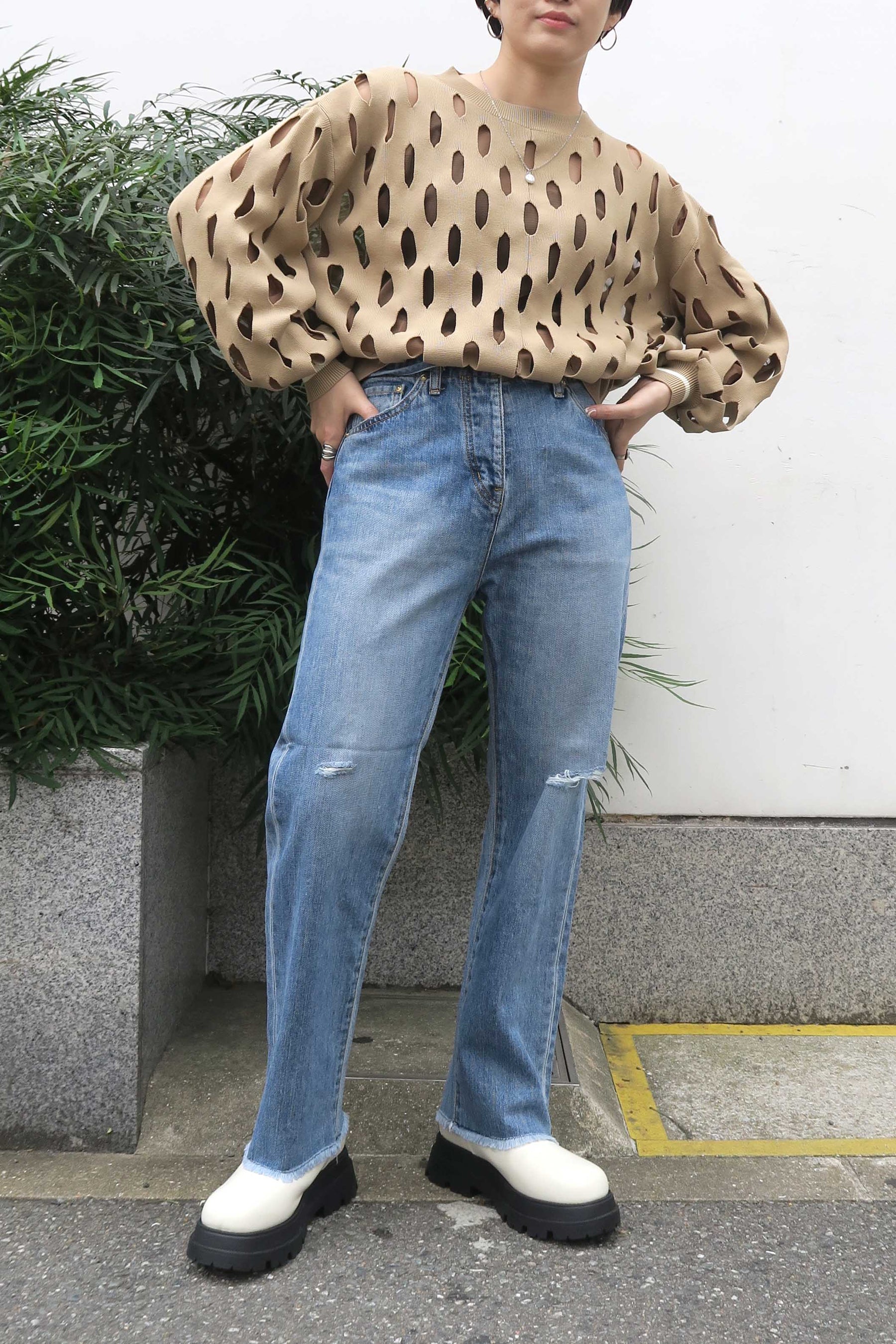 袖リブラインスラッシュニット