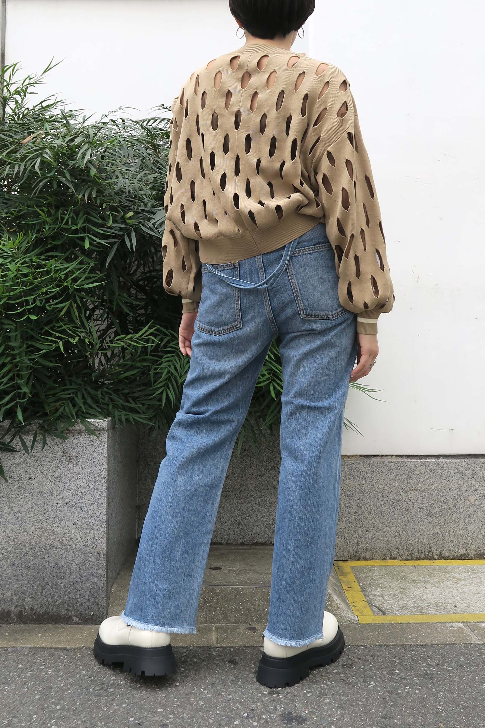 袖リブラインスラッシュニット