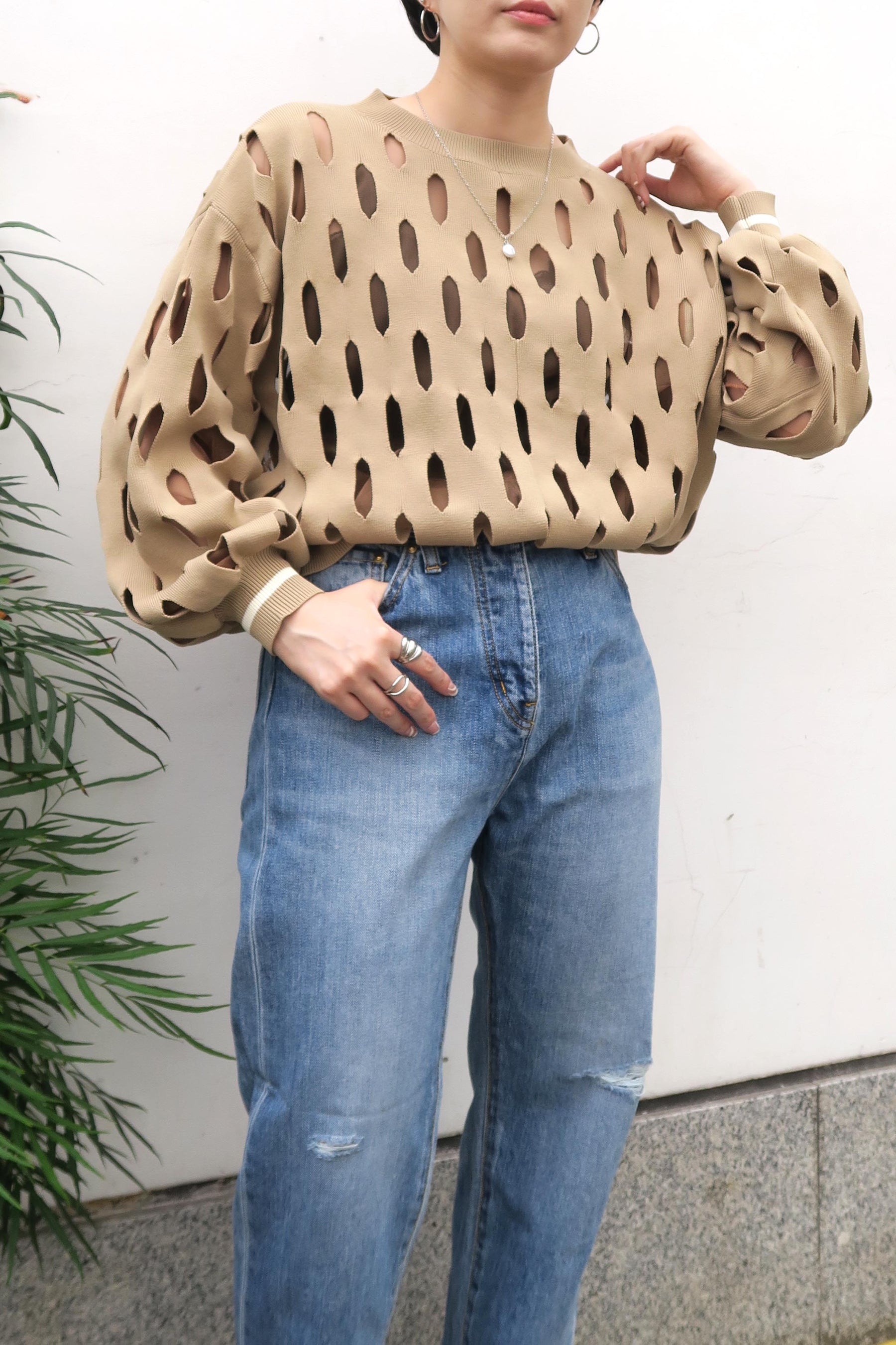袖リブラインスラッシュニット