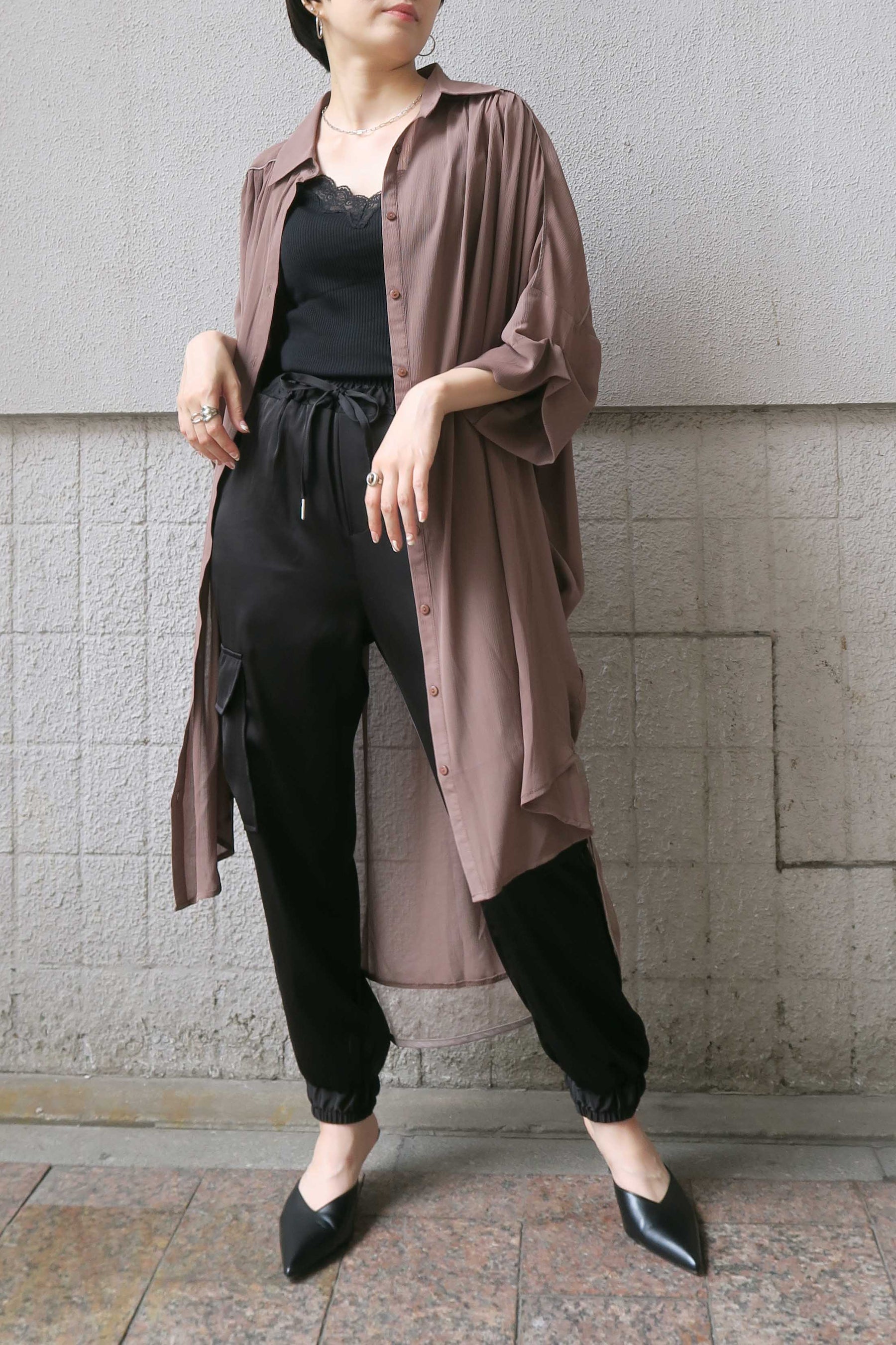 シアーレイヤードロングシャツ