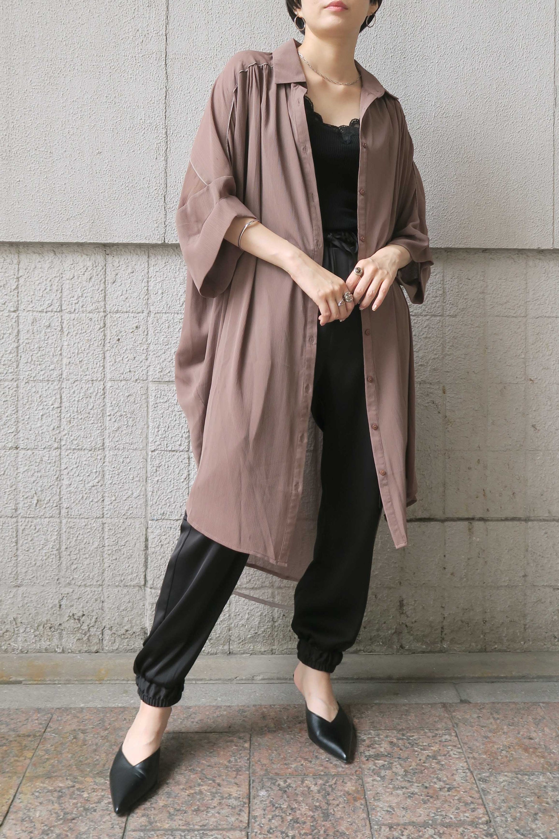 シアーレイヤードロングシャツ
