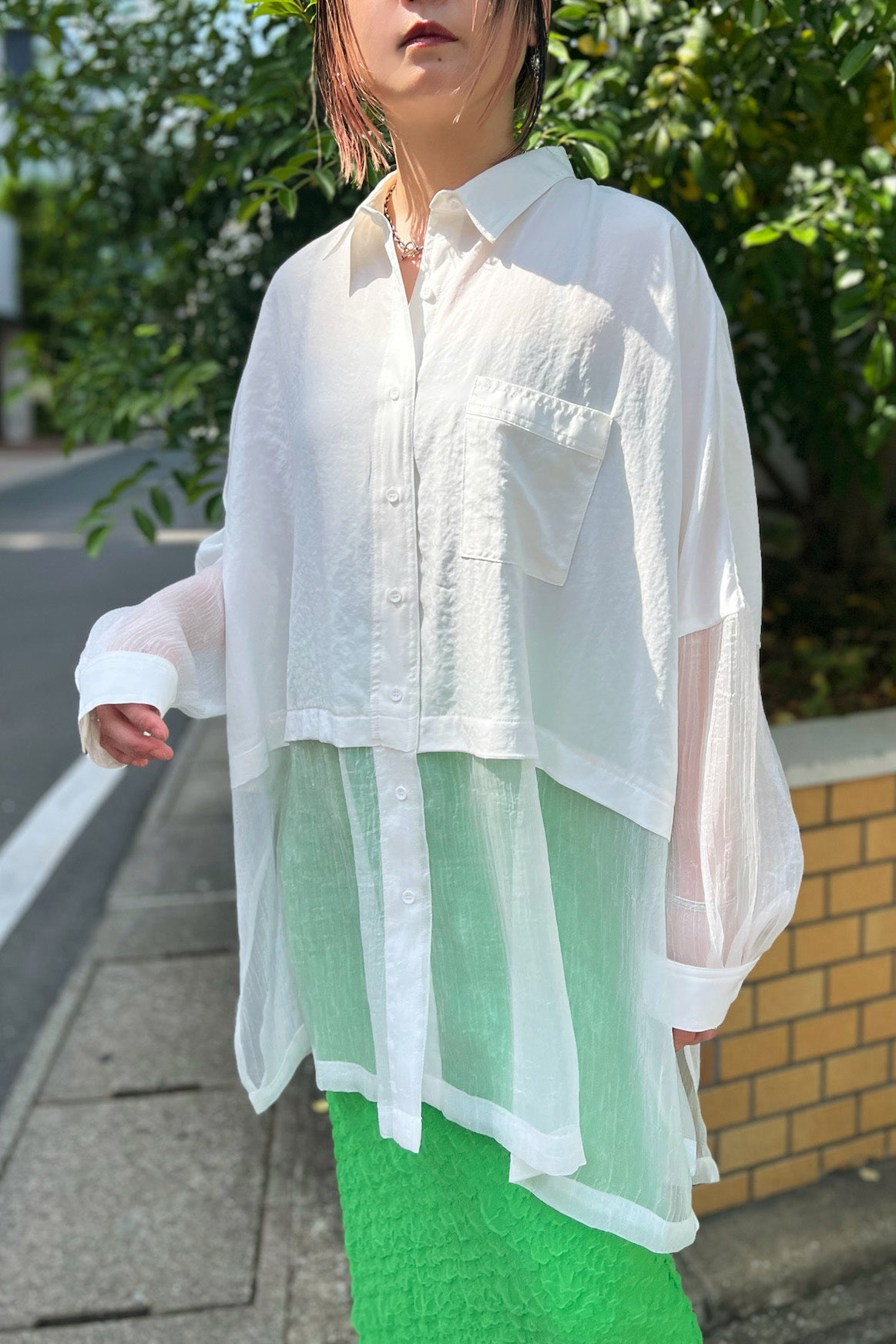 シアー切替シャツ