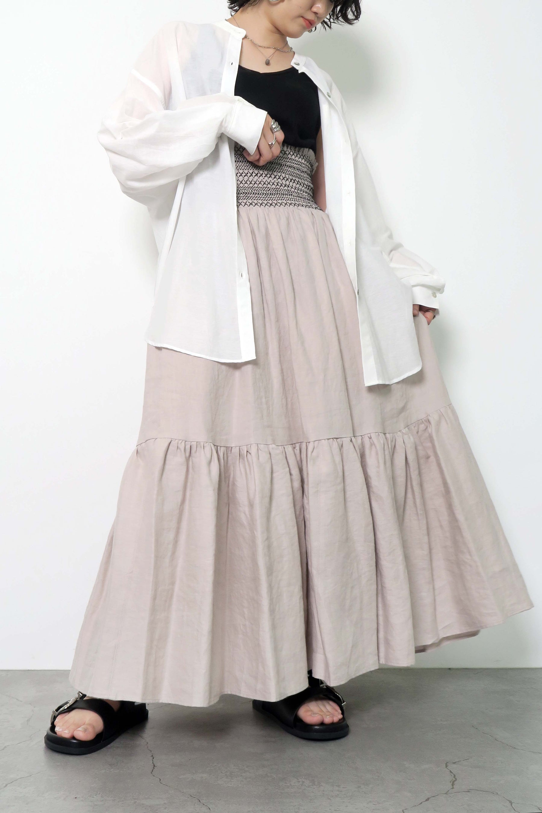 MARGAUX (マルゴー) ウォッシュリネン 2way スカート ティアード