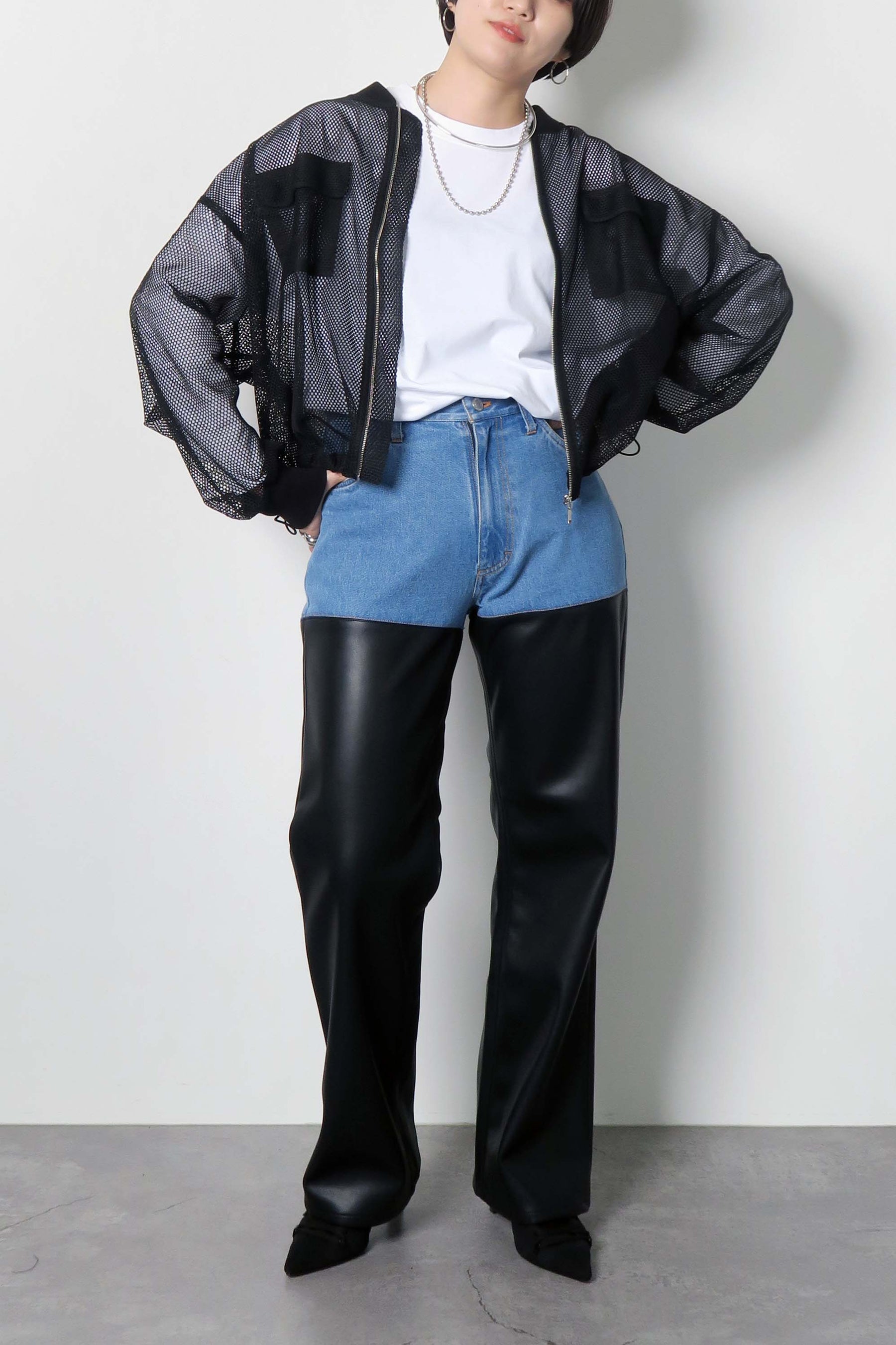 ショート丈メッシュブルゾン