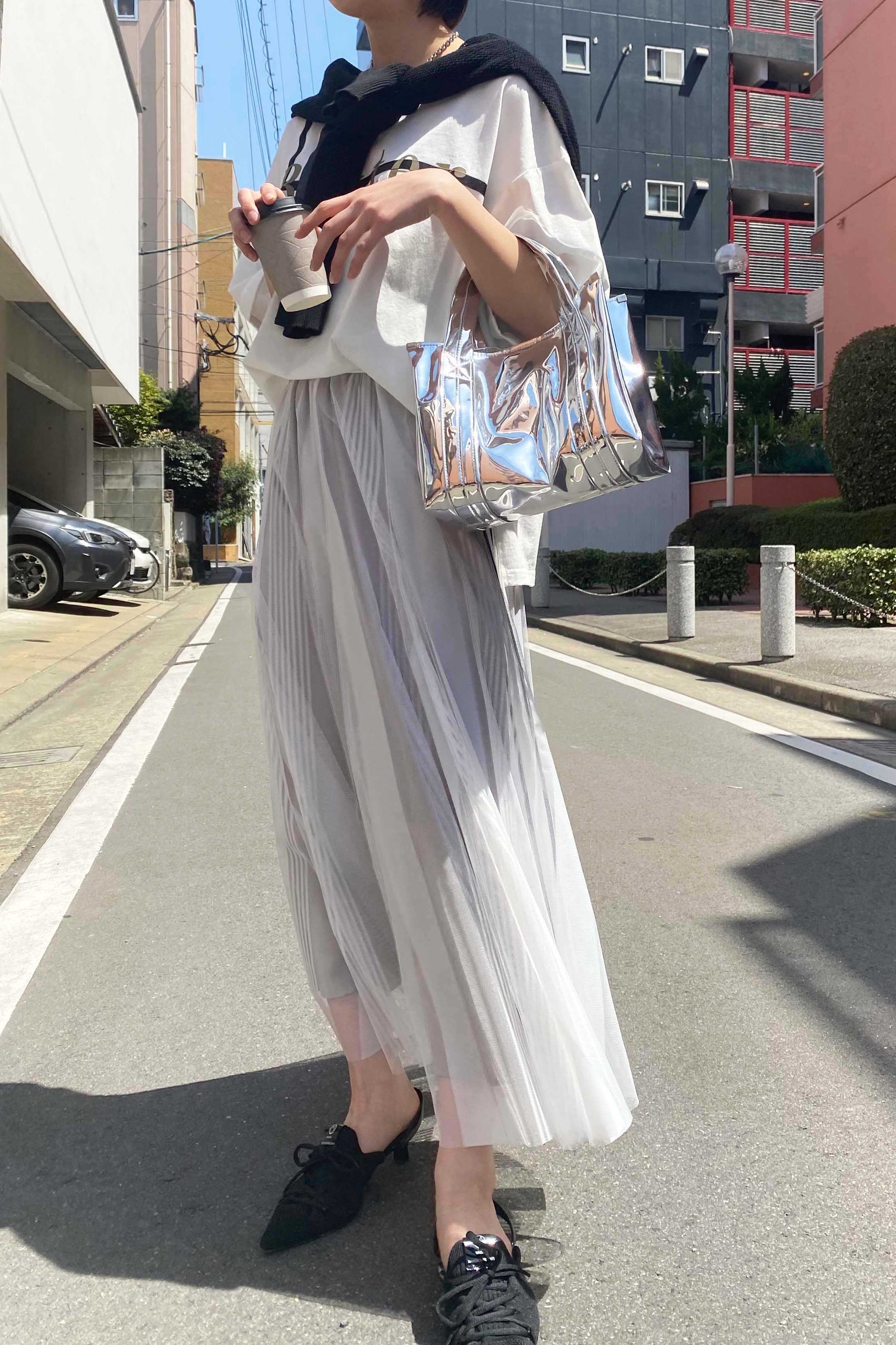 MONiLE (モニーレ) ストライプチュールサイドラインスカート 002729 オフシロ