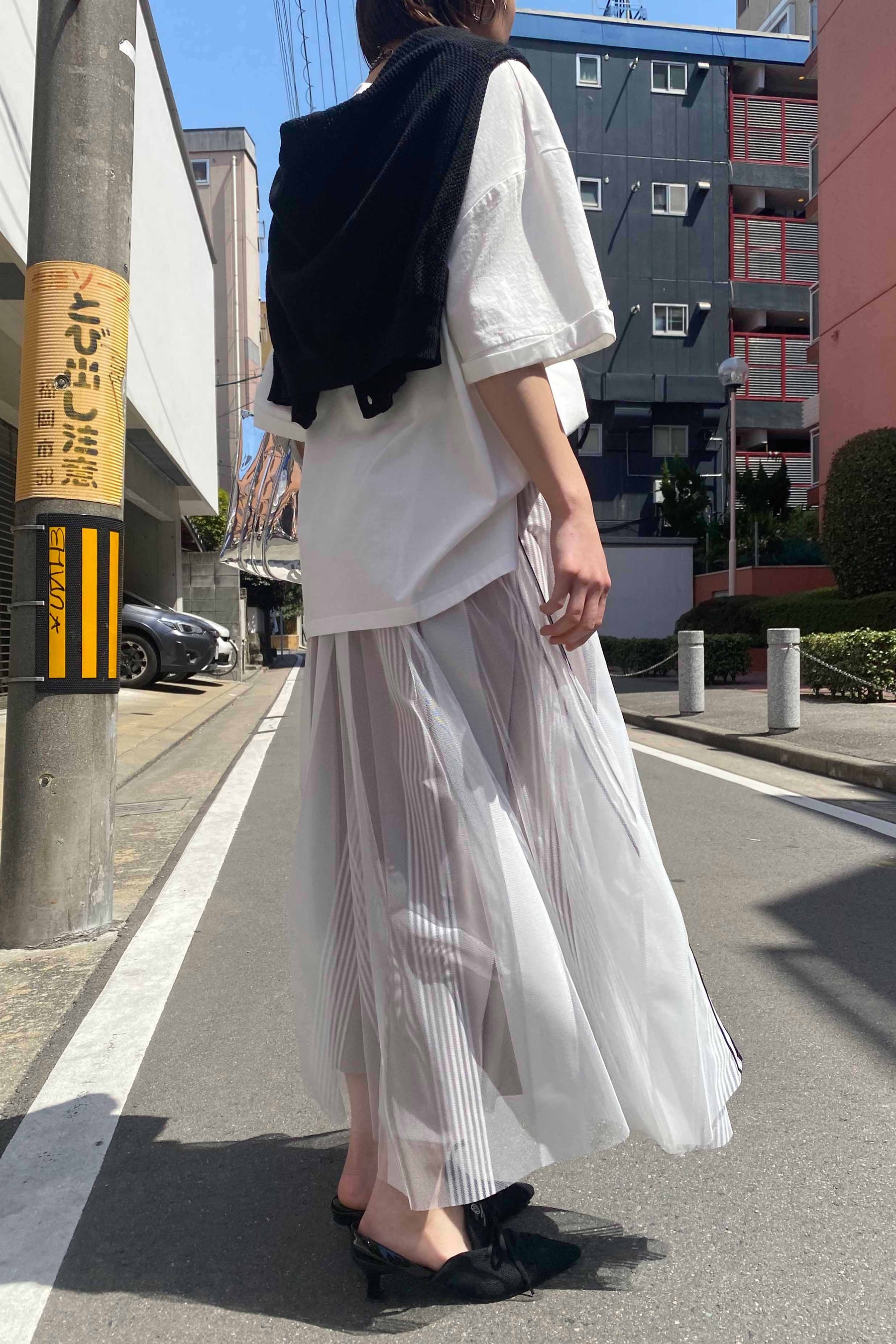 MONiLE (モニーレ) ストライプチュールサイドラインスカート 002729 オフシロ