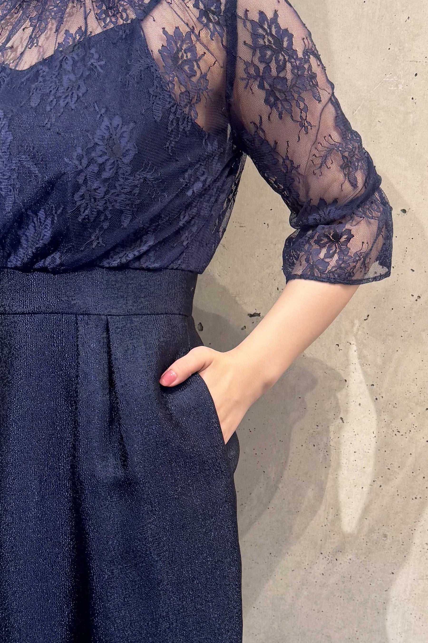 Kaene(カエン) レース×ジャガードワンピース 100476 /格安/セール ネイビー