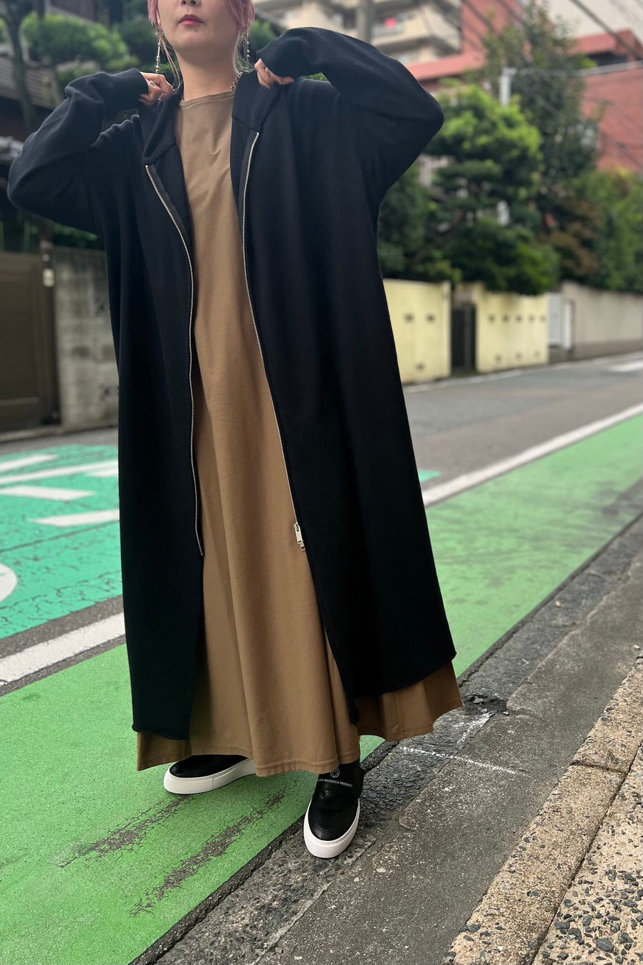 スウェットジップロングパーカー