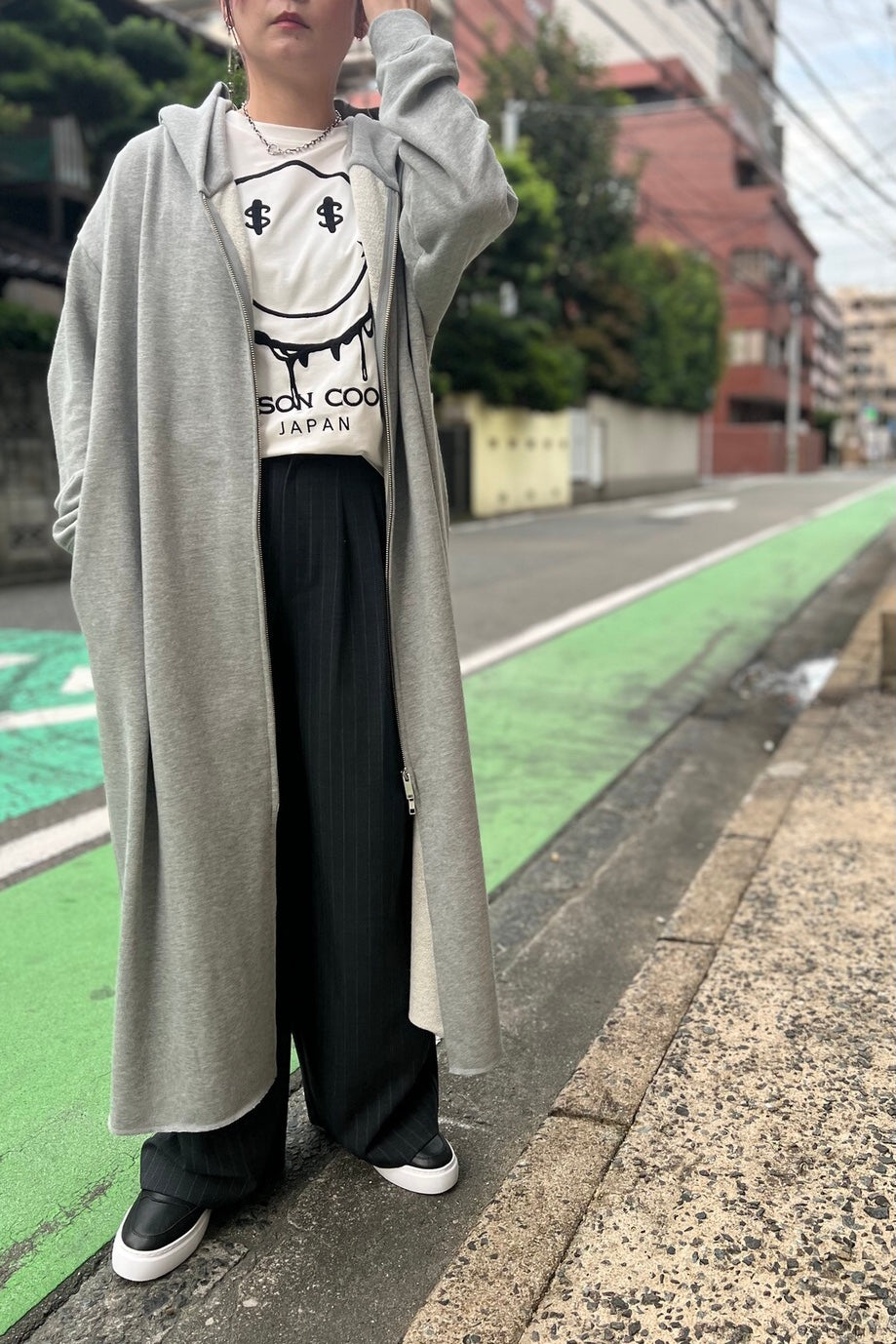 スウェットジップロングパーカー