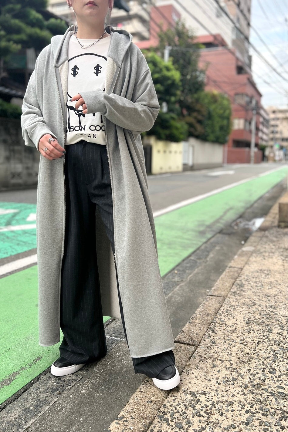 スウェットジップロングパーカー