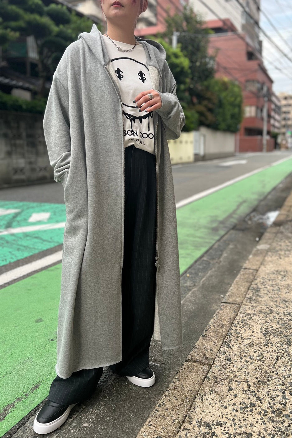 スウェットジップロングパーカー
