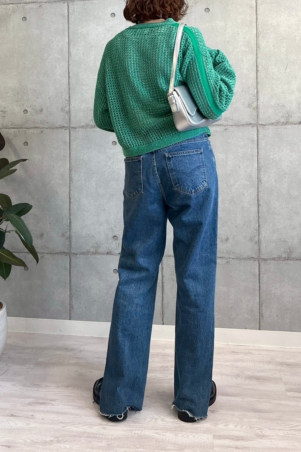 袖ラインモールメッシュニット