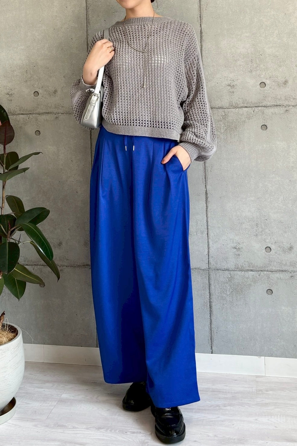 袖ラインモールメッシュニット