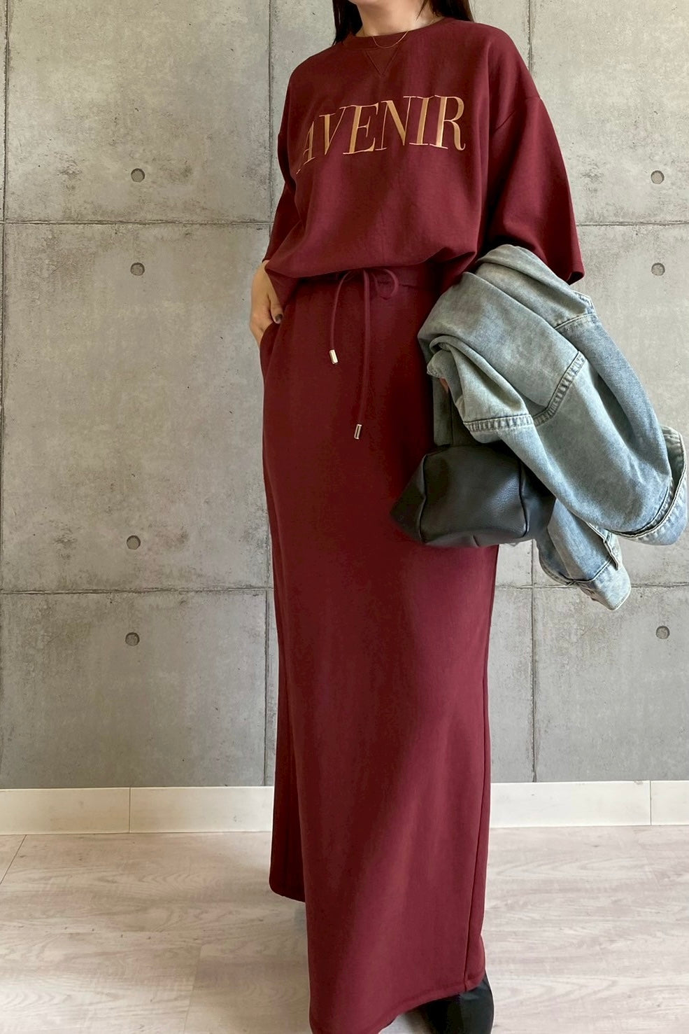 ロゴ刺繍五分袖スウェット