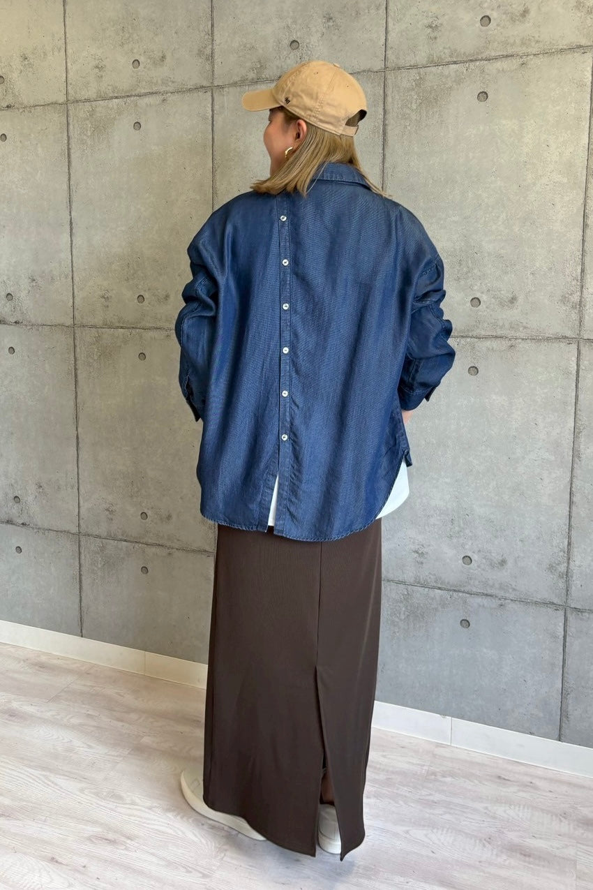 バックボタンテンセルデニムシャツ