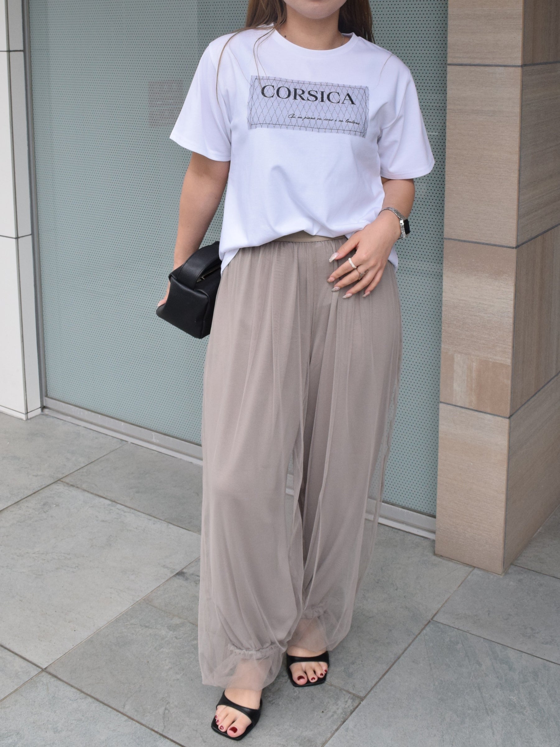 ラメチュール重ねロゴプリントTシャツ