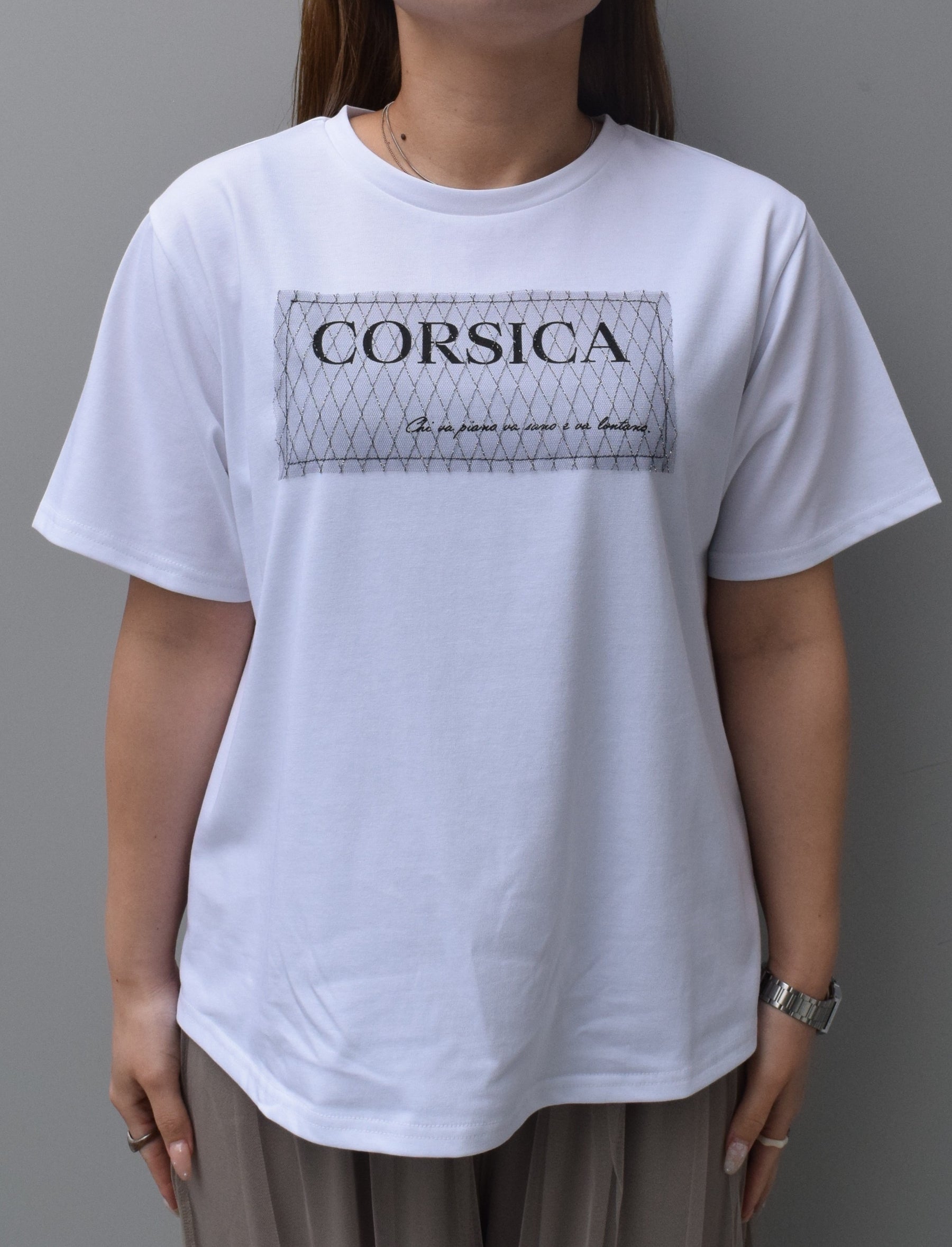 ラメチュール重ねロゴプリントTシャツ