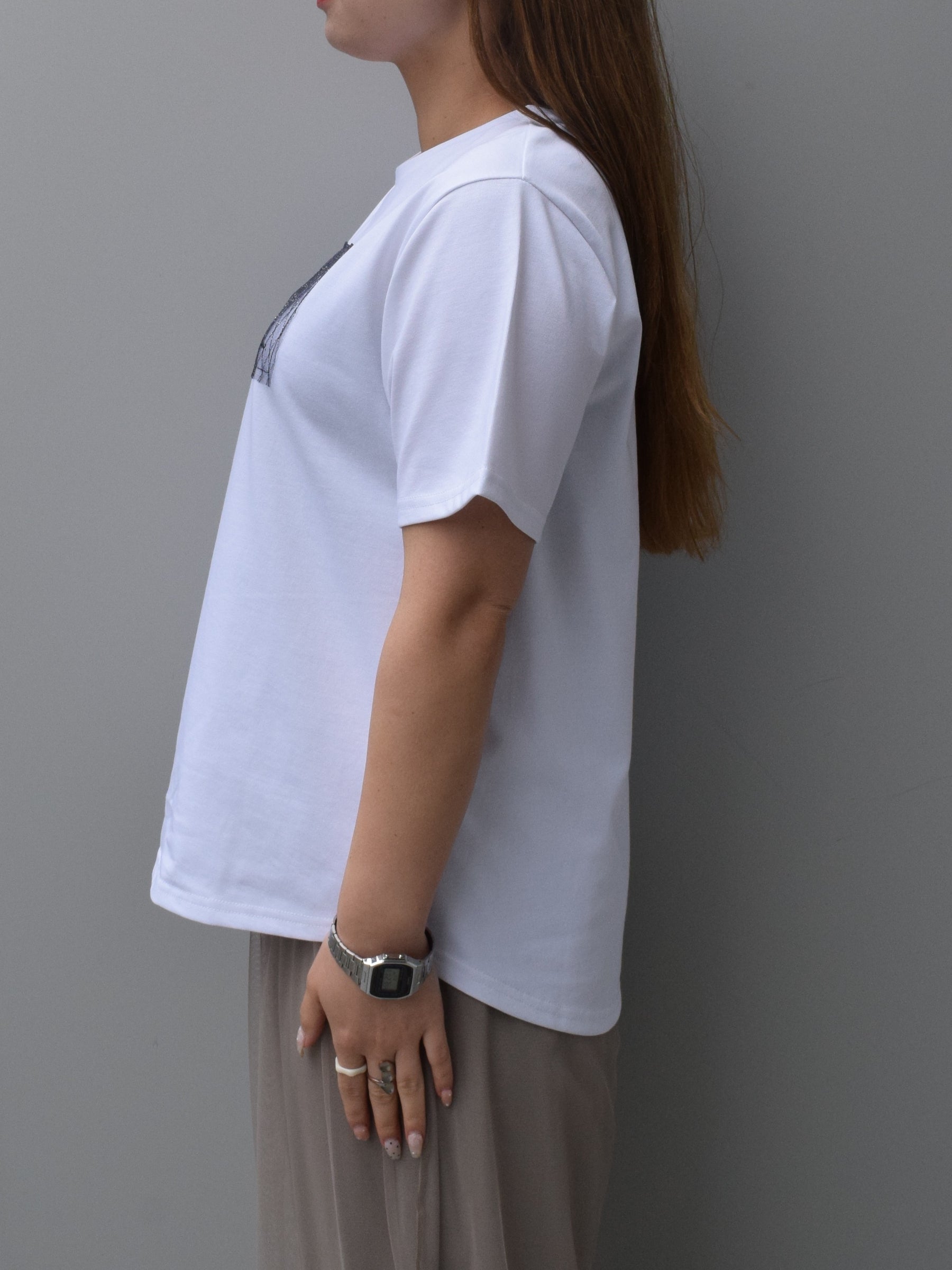 ラメチュール重ねロゴプリントTシャツ