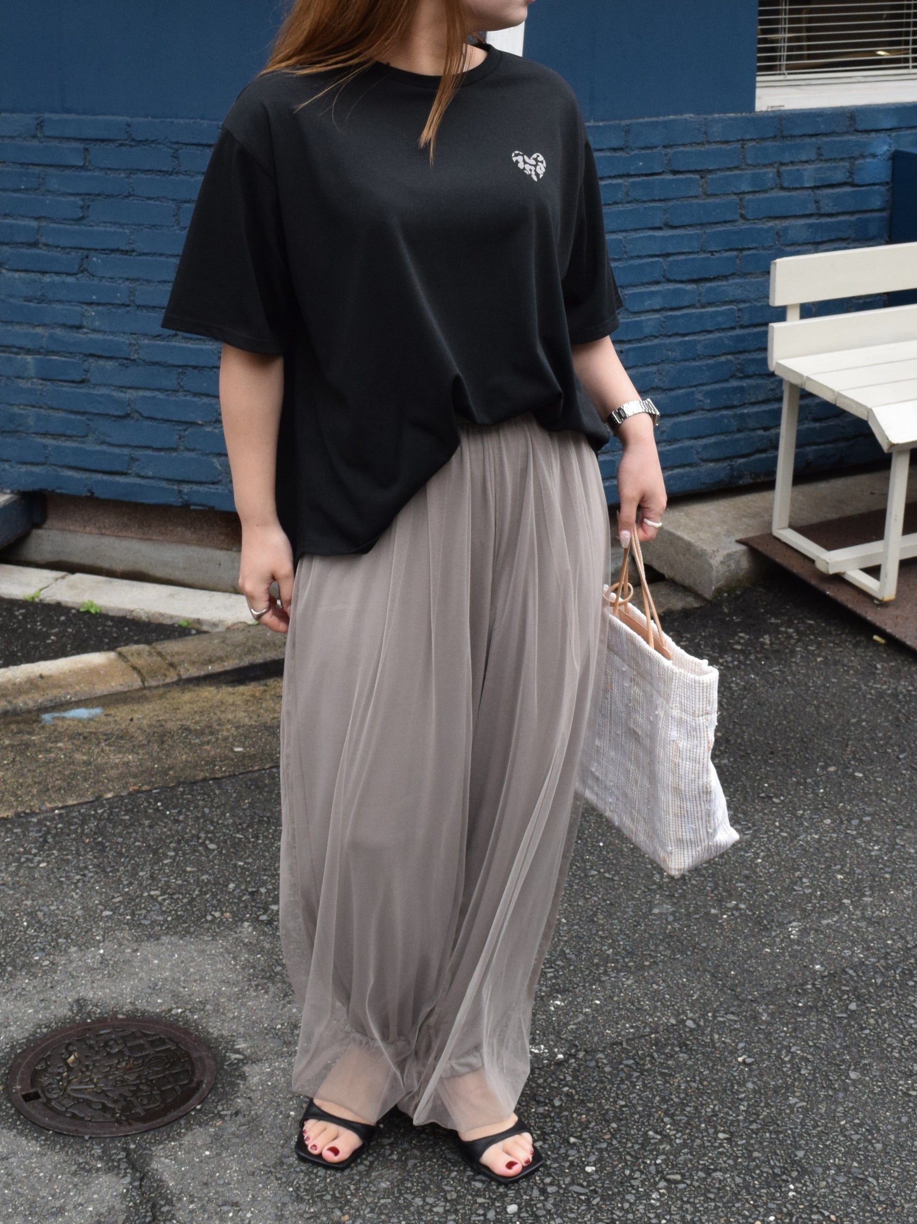 レオパード柄ハート フロッキープリントTシャツ