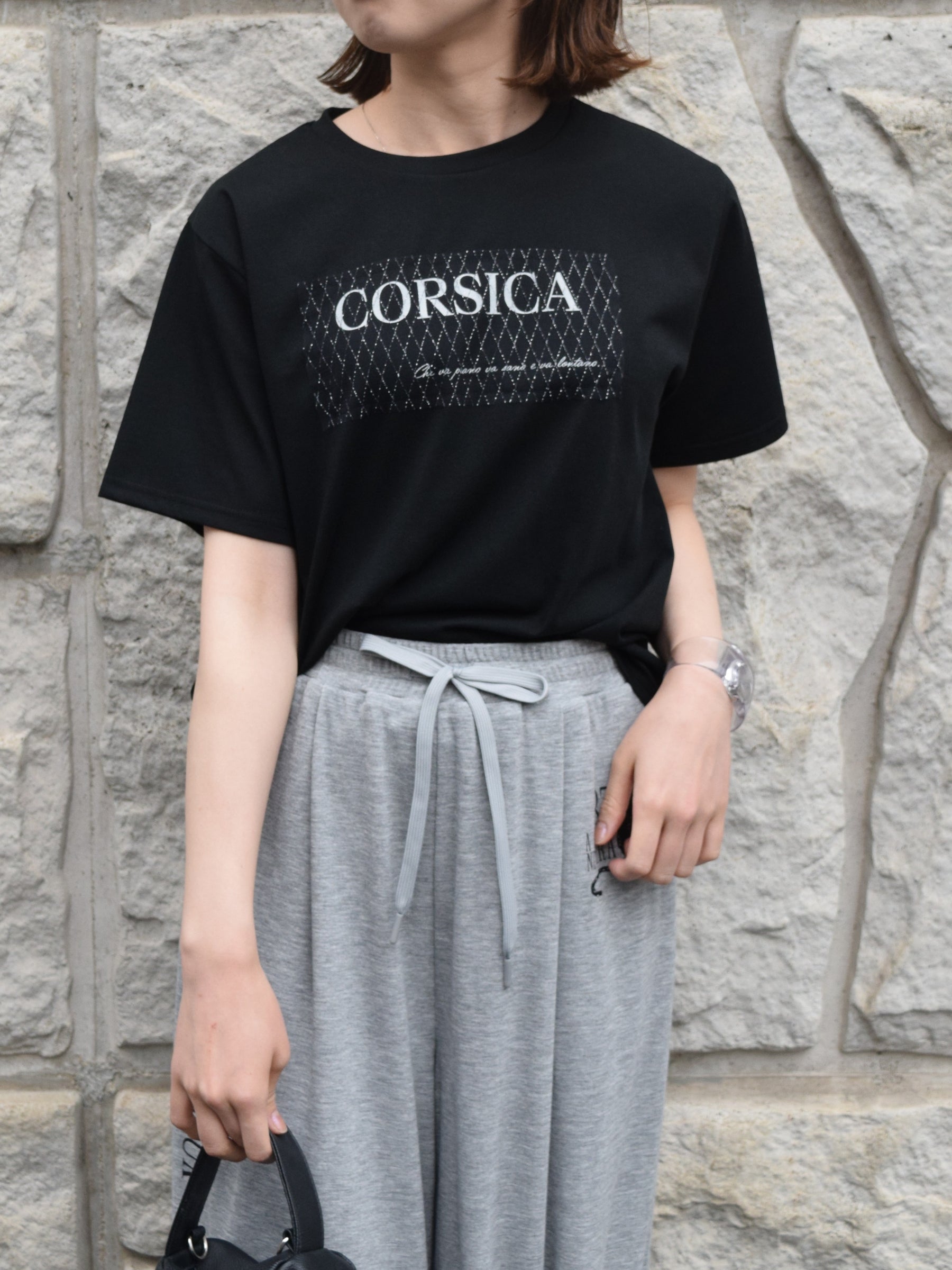 ラメチュール重ねロゴプリントTシャツ
