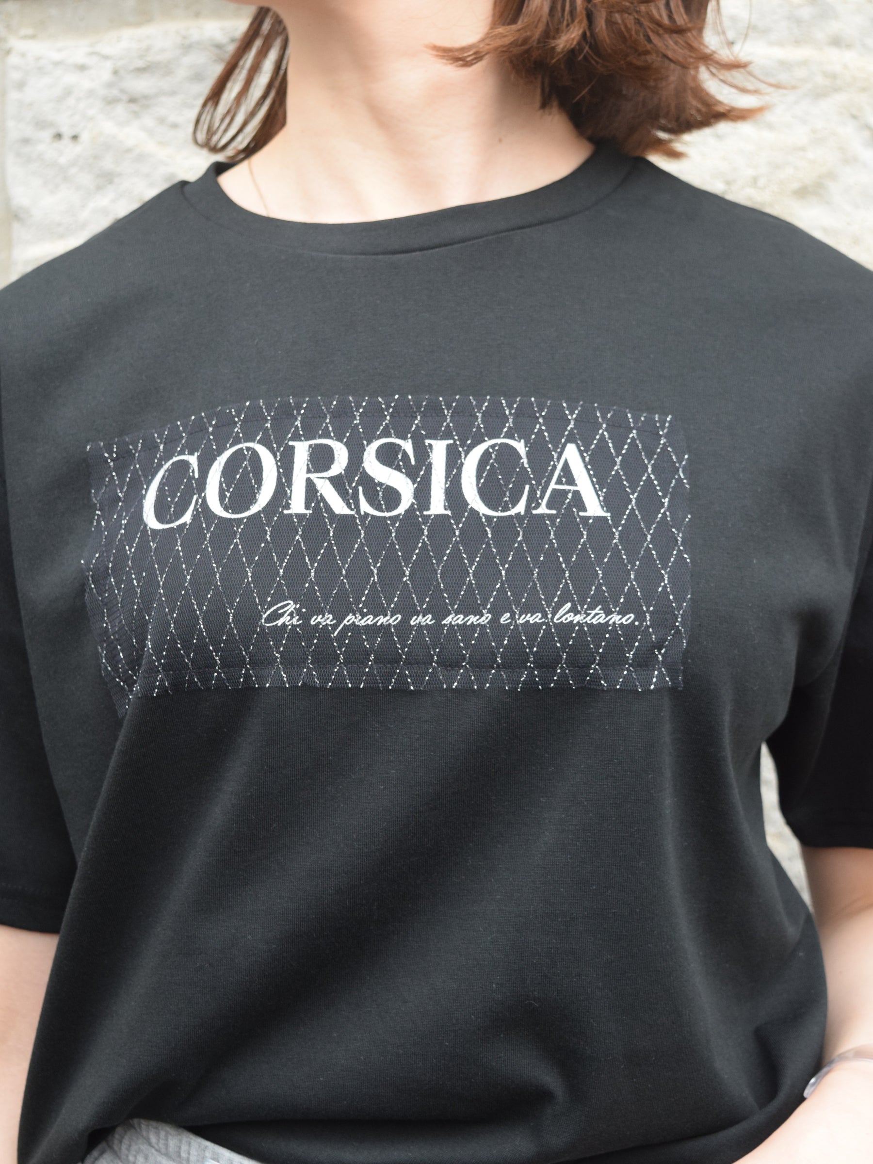 ラメチュール重ねロゴプリントTシャツ